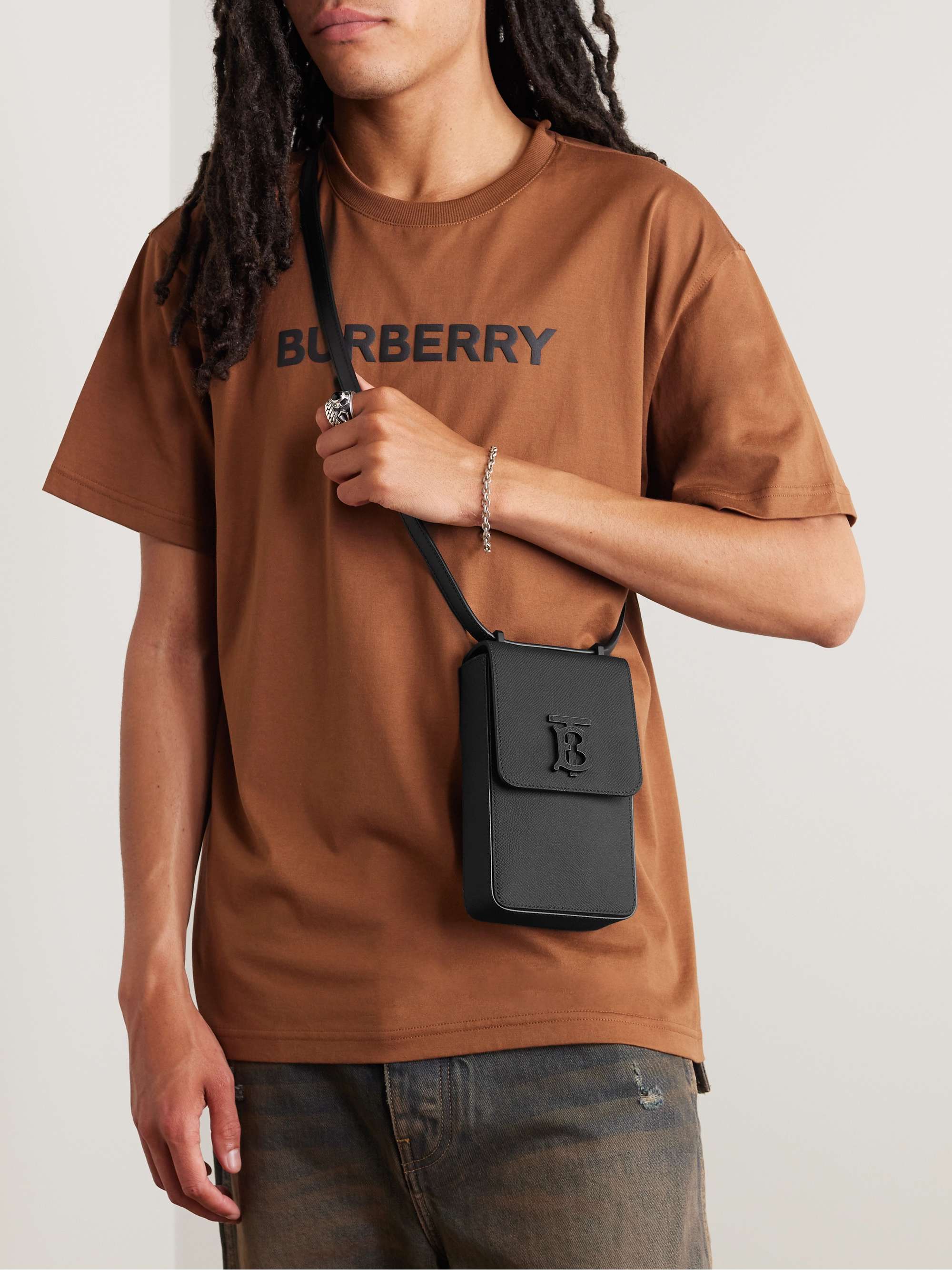 Burberry TB Canvas And Leather Phone Tote Bag New