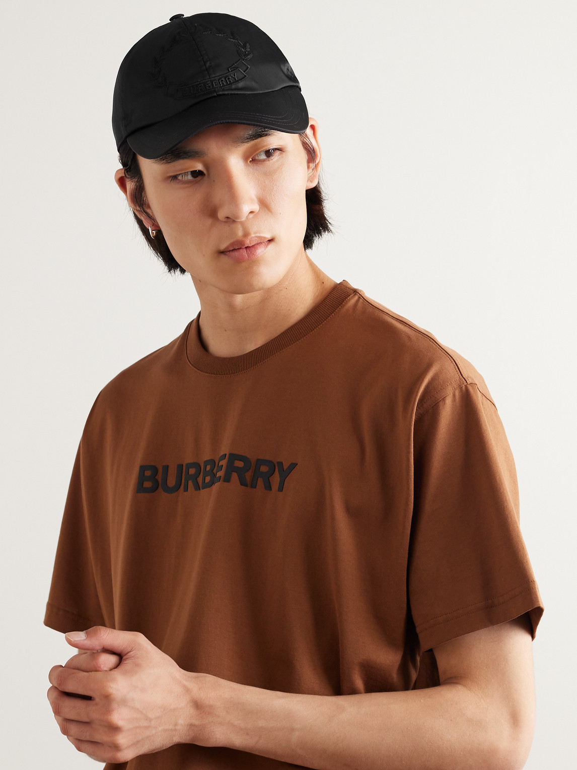 Shop Burberry Logo-embroidered Shell Baseball Cap In Black
