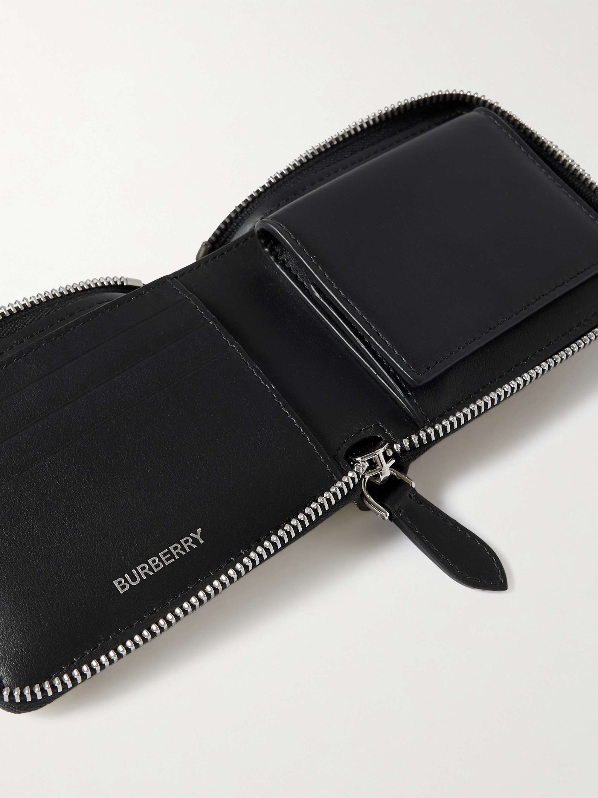 Embossed Checked Leather Wallet in Black - Burberry