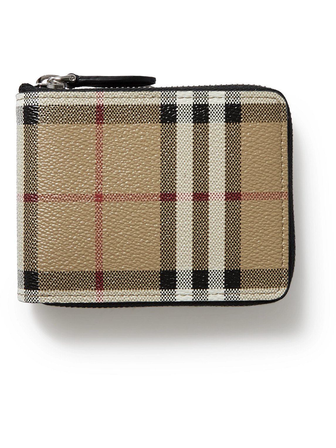 Burberry Leather-trimmed Checked Coated-canvas Wallet In Neutrals