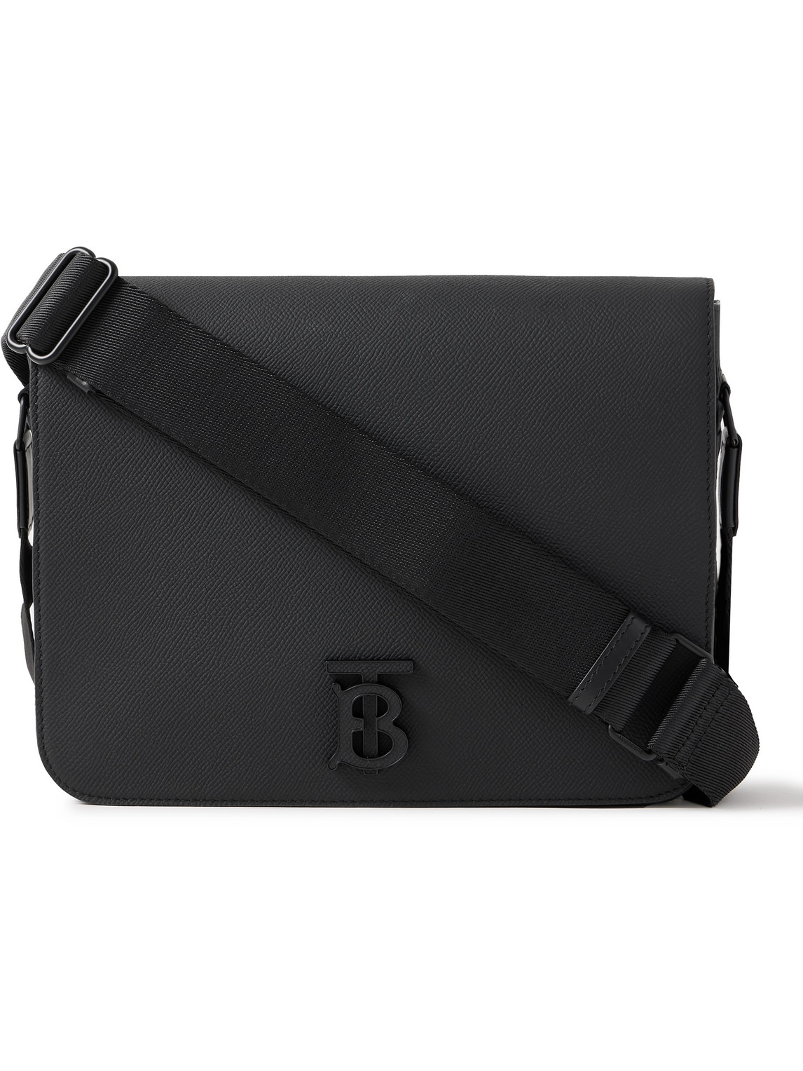 Shop Burberry Logo-embellished Full-grain Leather Messenger Bag In Black