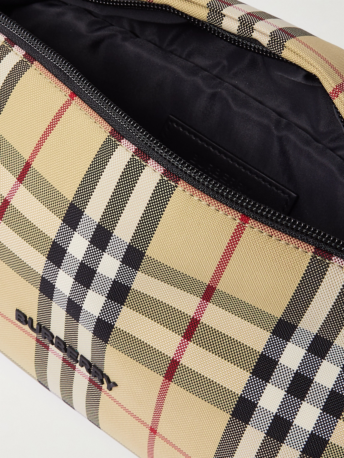 Shop Burberry Checked Shell Belt Bag In Neutrals