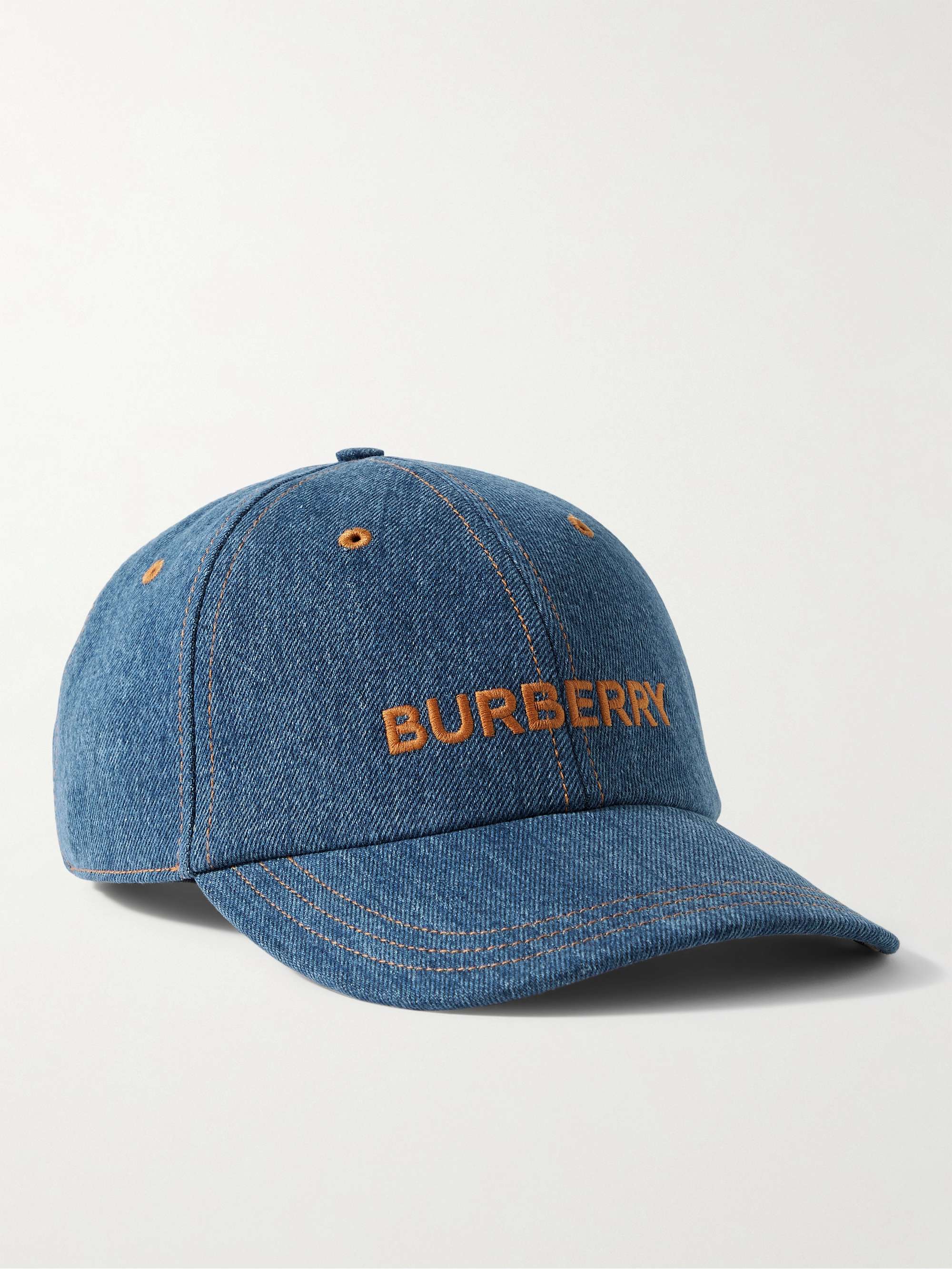 Burberry Leather-trimmed Logo-jacquard Denim Baseball Cap In New