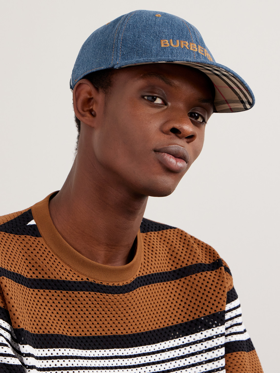 Shop Burberry Logo-embroidered Denim Baseball Cap In Blue