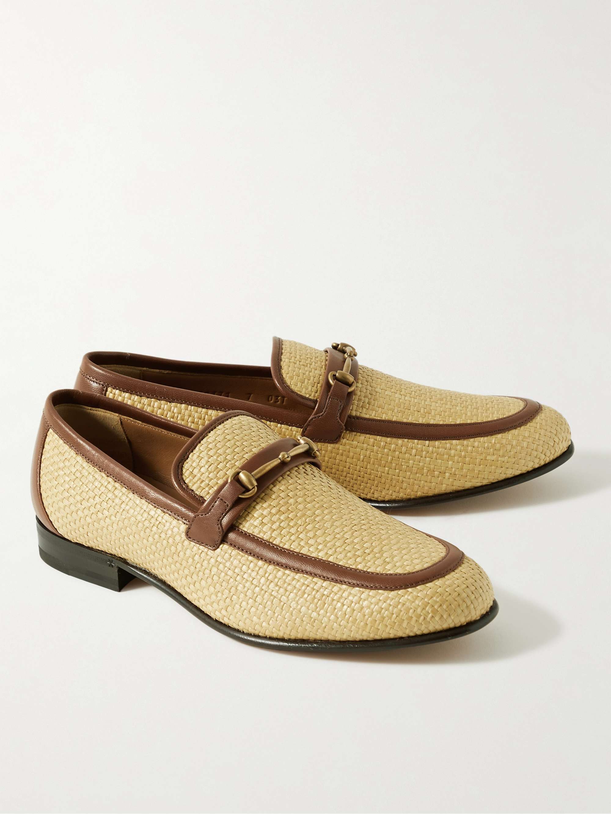 GUCCI Levico Horsebit LeatherTrimmed Raffia Loafers MR PORTER