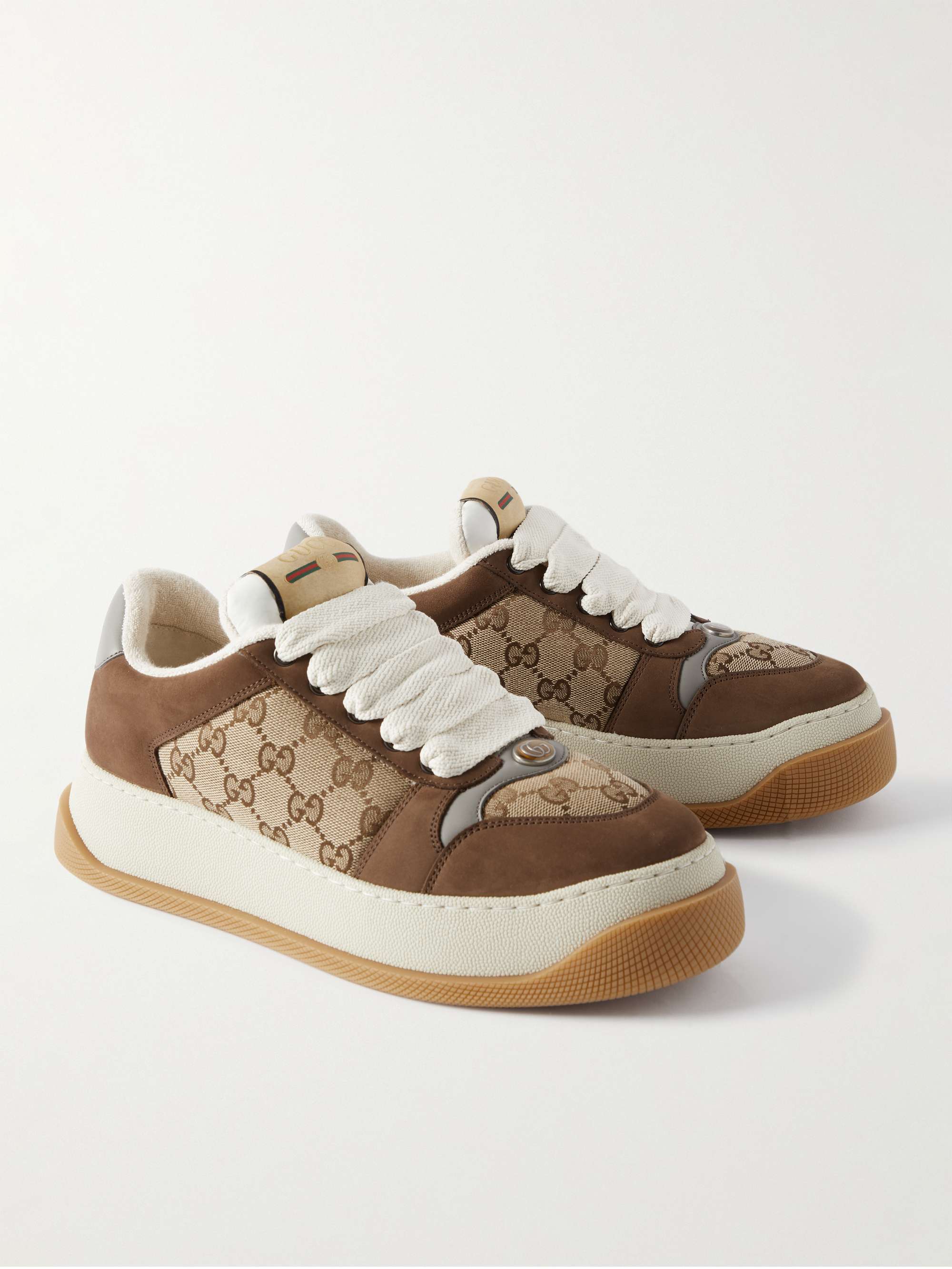 GUCCI Screener Monogrammed Canvas, Suede and Leather Sneakers for Men ...