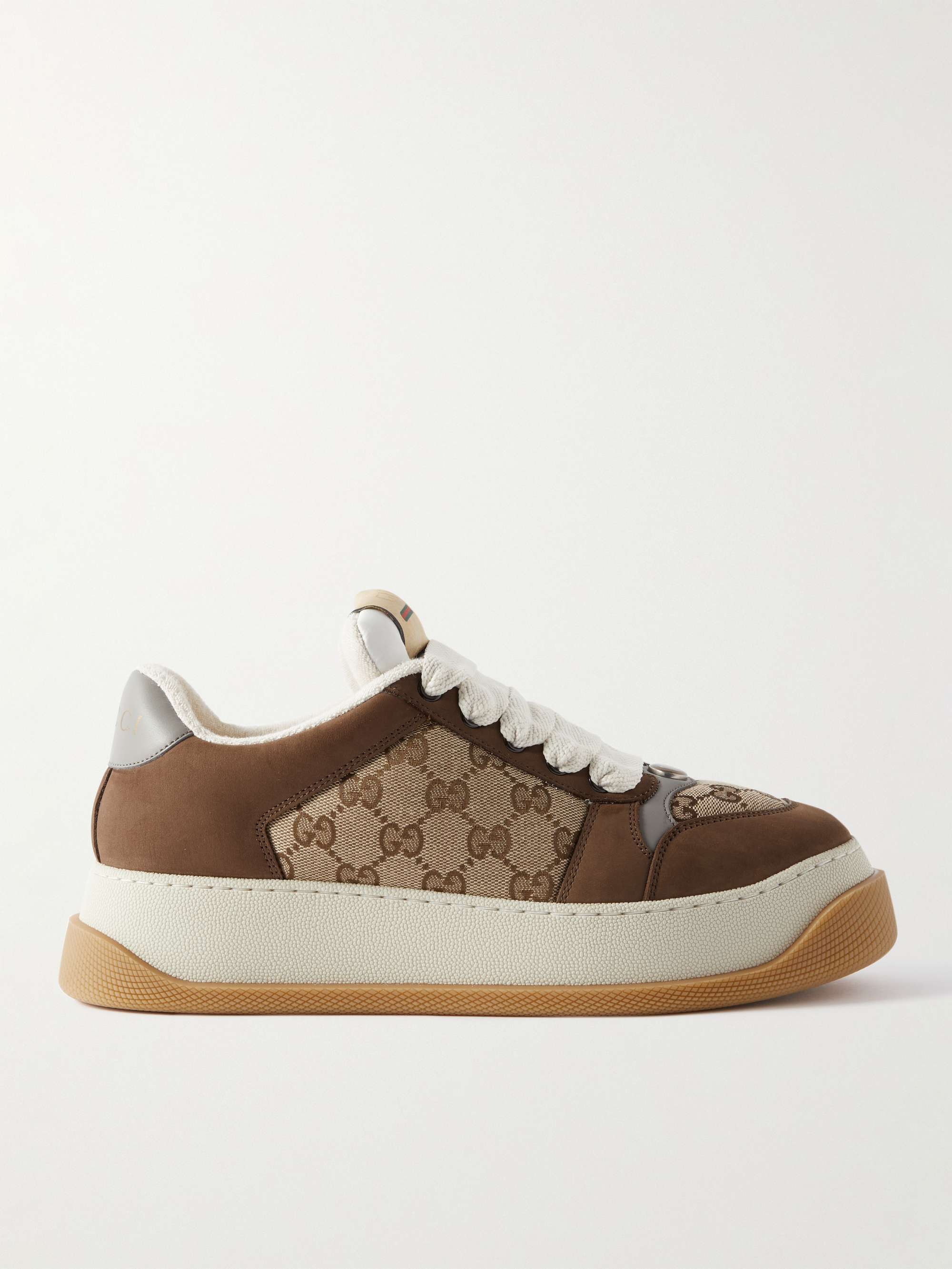 GUCCI Screener Monogrammed Canvas, Suede and Leather Sneakers for Men ...