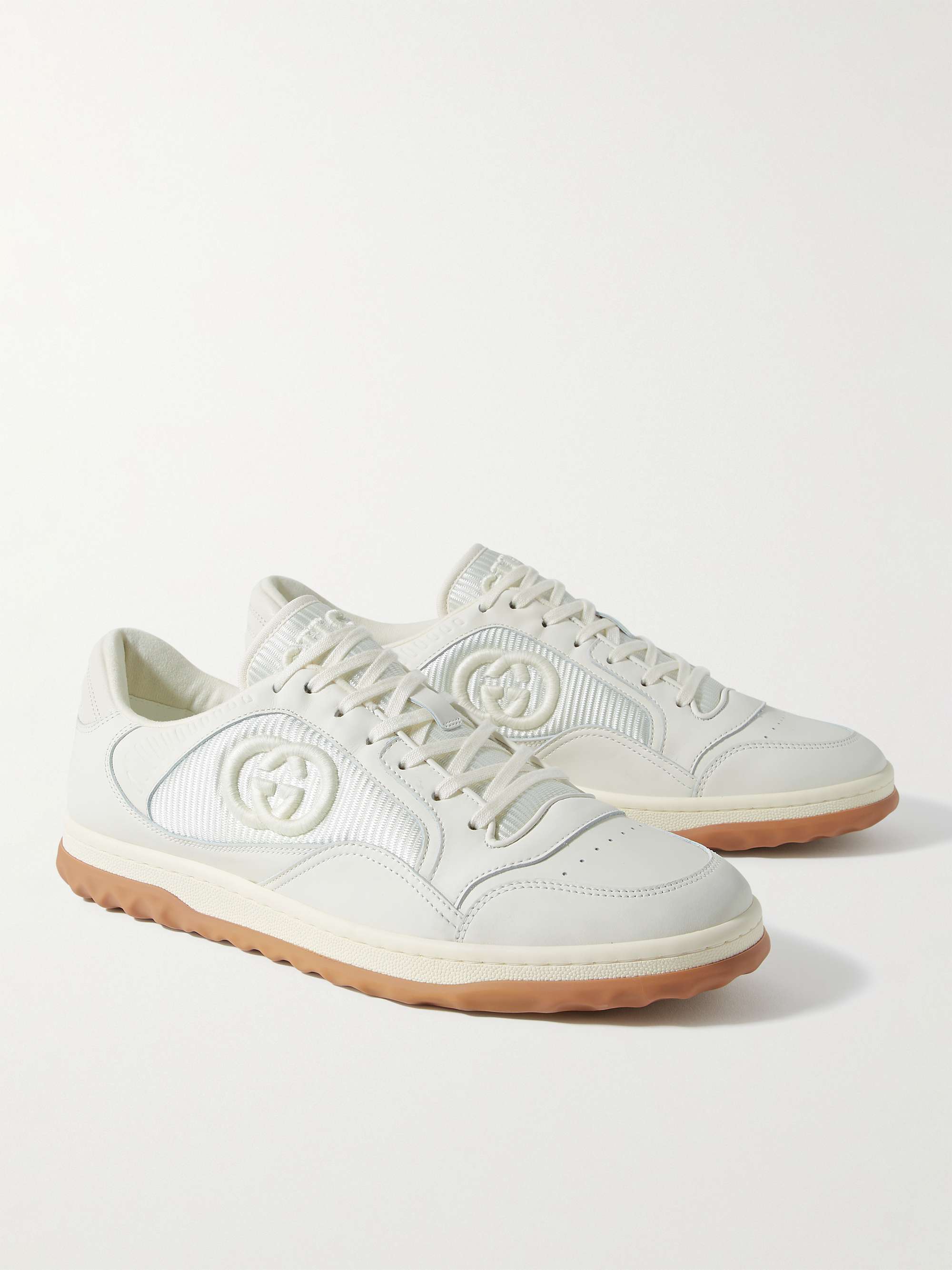 GUCCI Mac80 Logo-Embroidered Leather and Mesh Sneakers for Men | MR PORTER