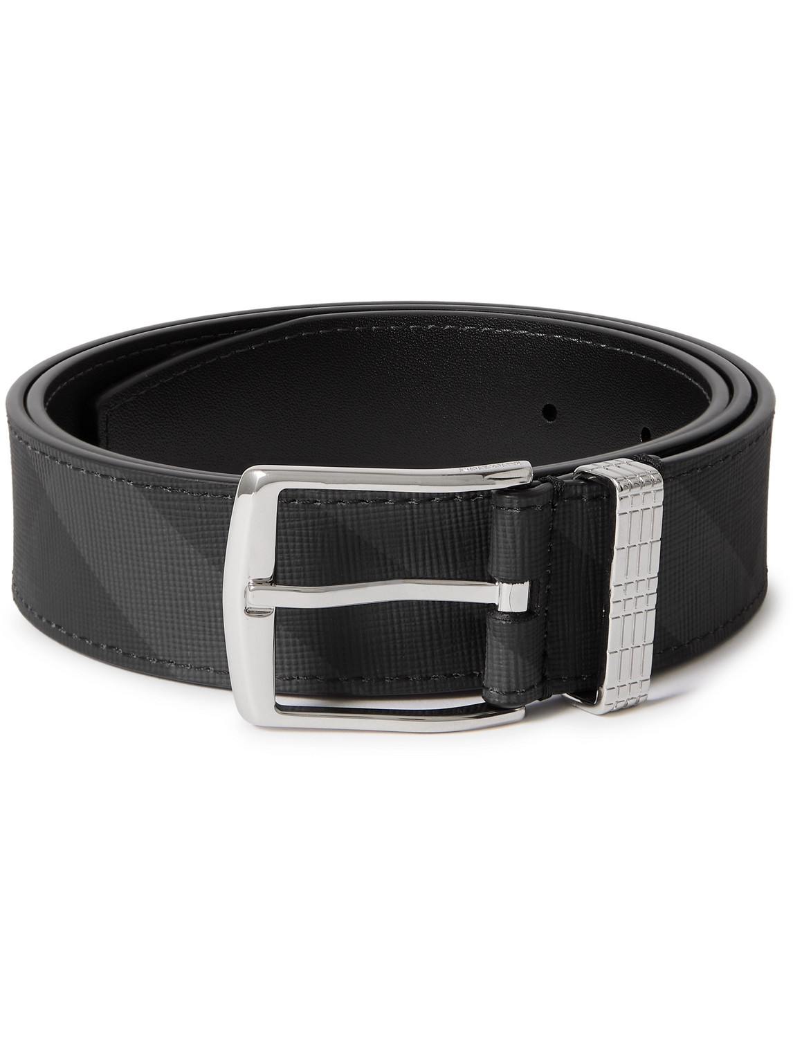 Burberry 3.5cm Checked Cross-grain Faux Leather Belt In Black