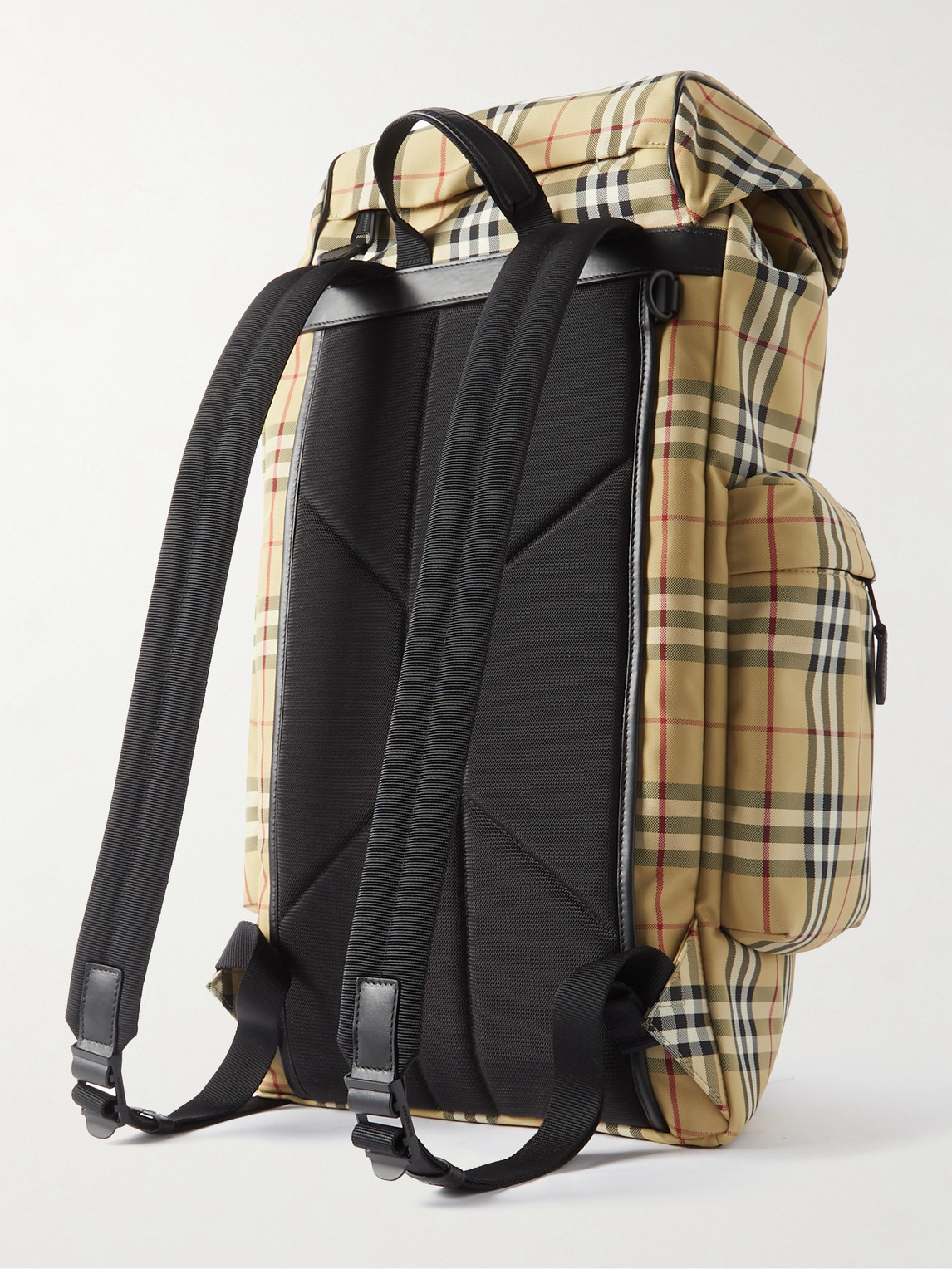 Shop Burberry Murray Logo-embossed Checked Shell Leather-trimmed Backpacks In Neutrals