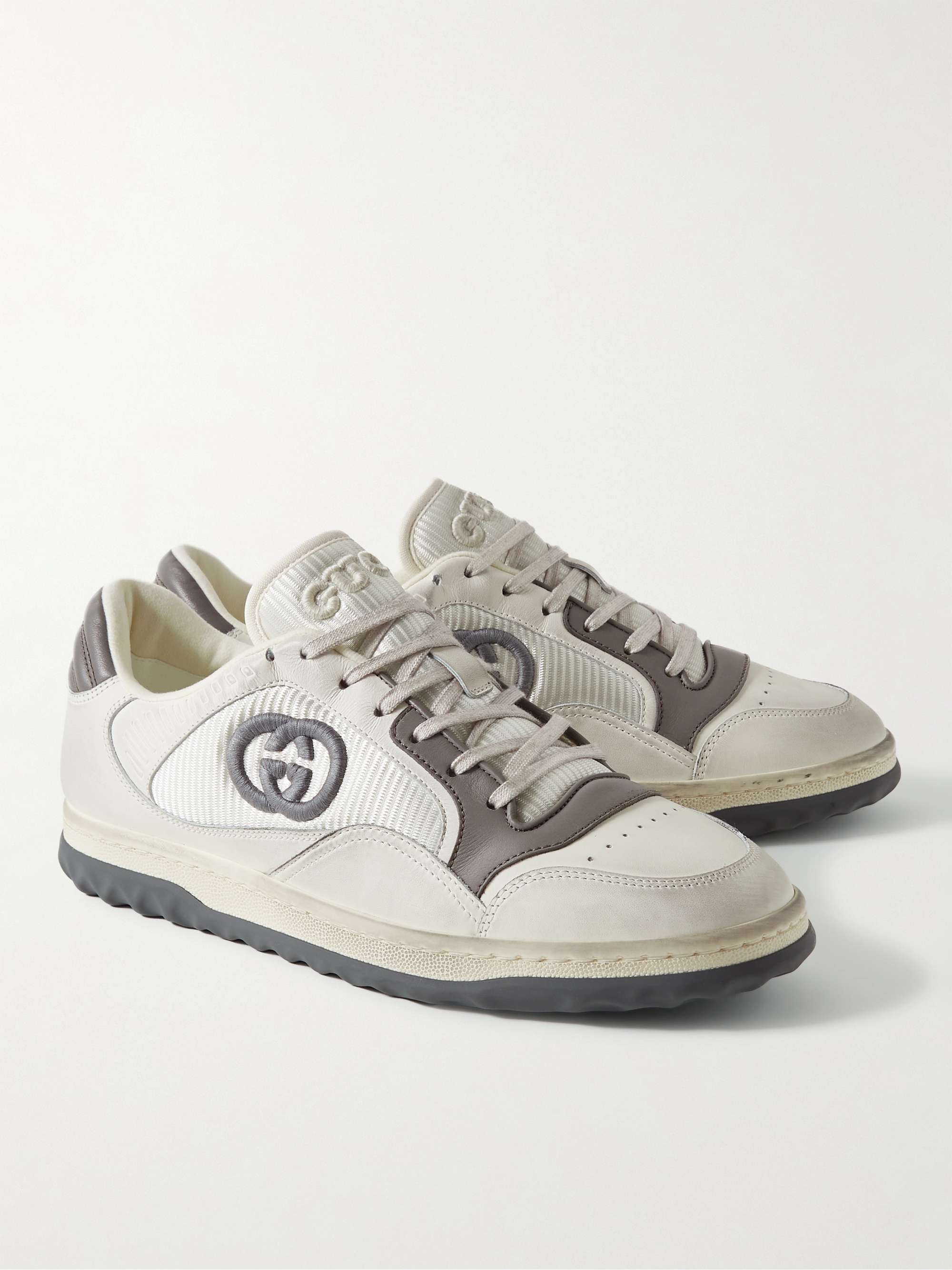 GUCCI Mac80 Logo-Embroidered Leather and Mesh Sneakers