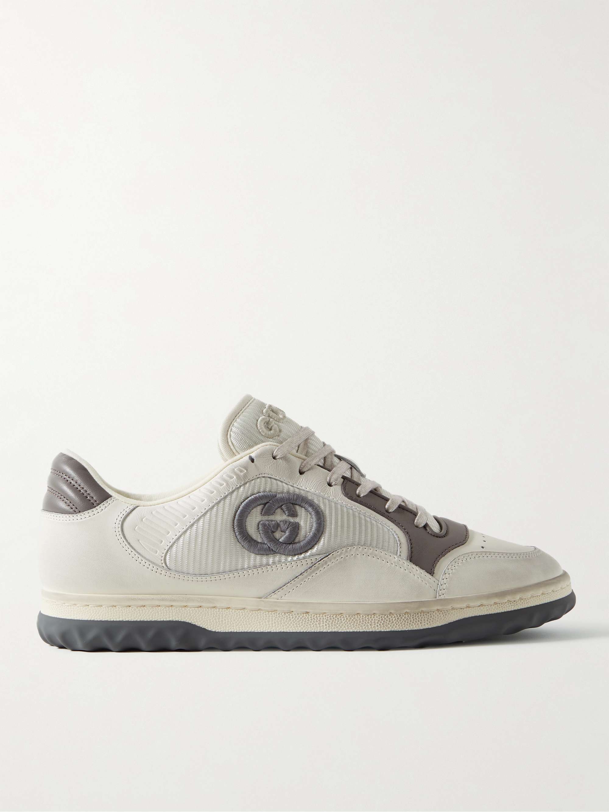 GUCCI Mac80 Logo-Embroidered Leather and Mesh Sneakers