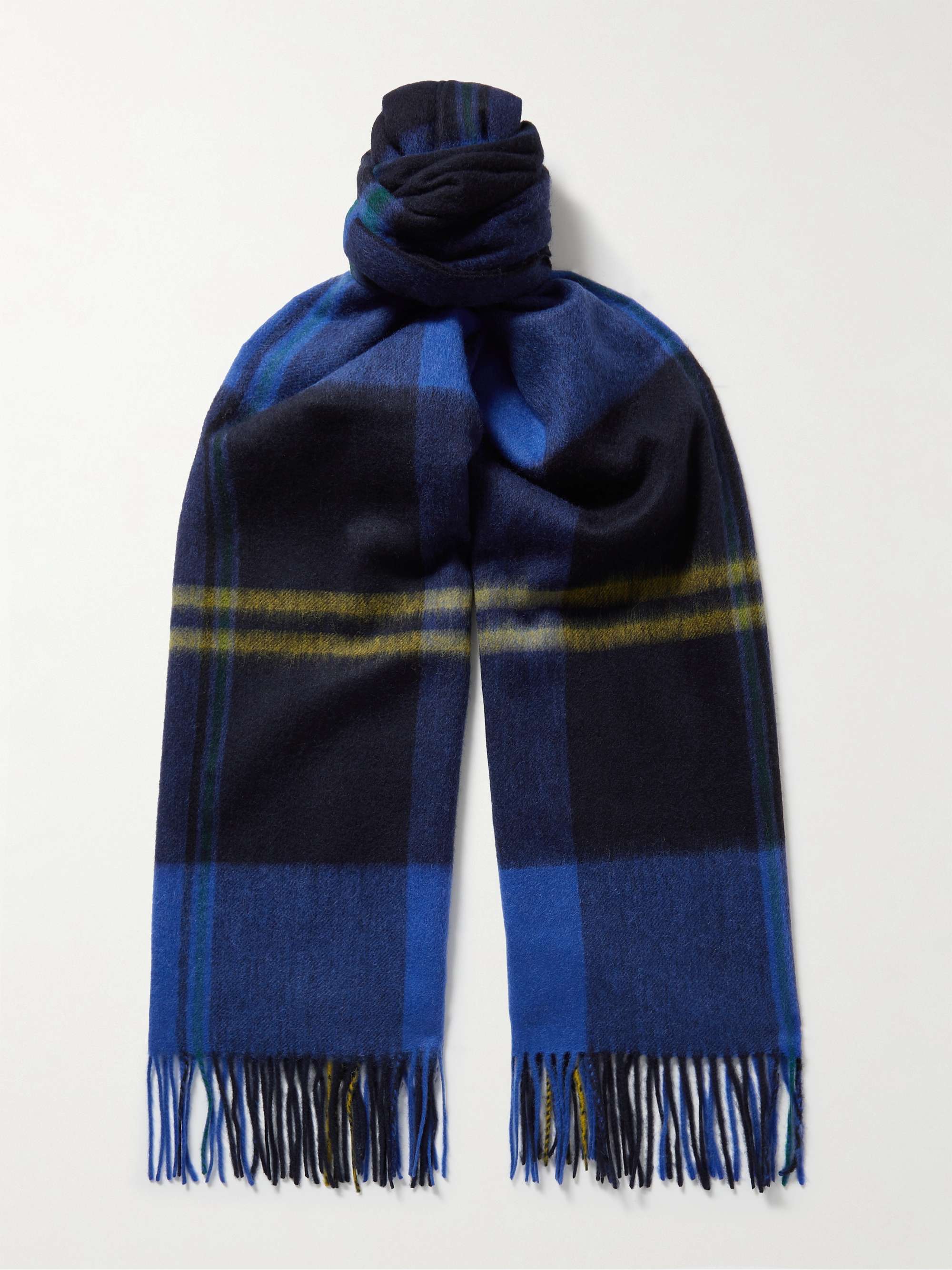 Fringed Checked Wool Scarf