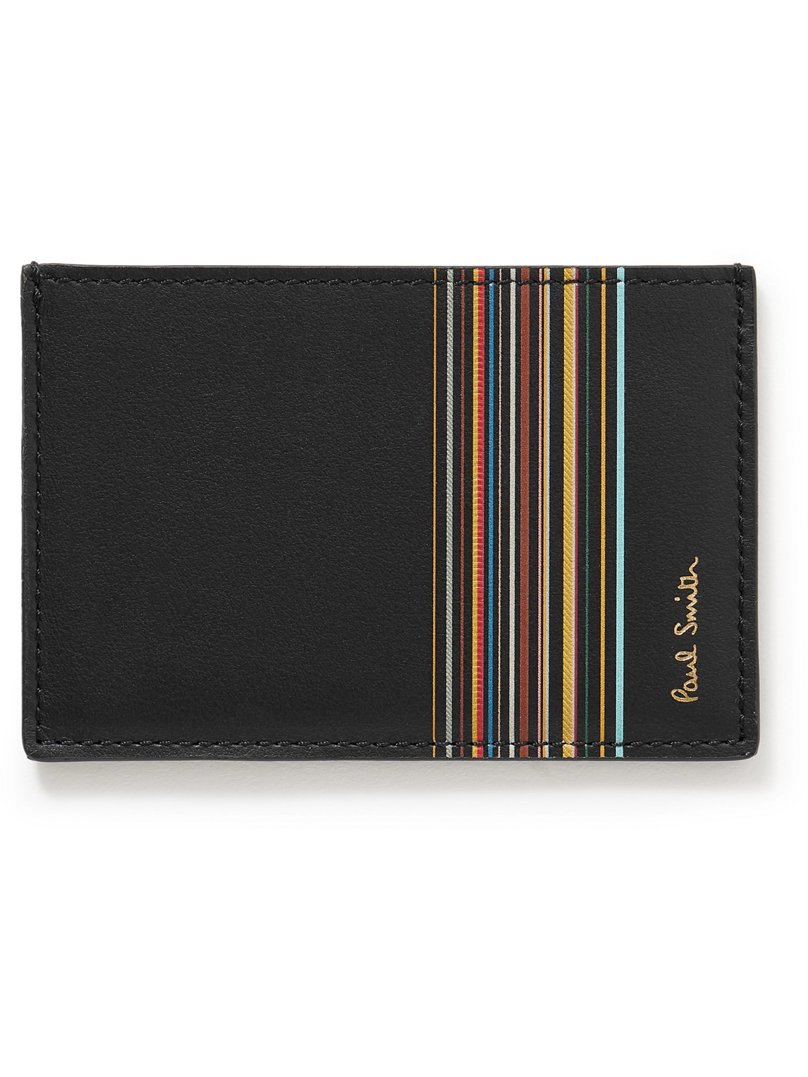 Paul Smith Striped Leather Cardholder In Black