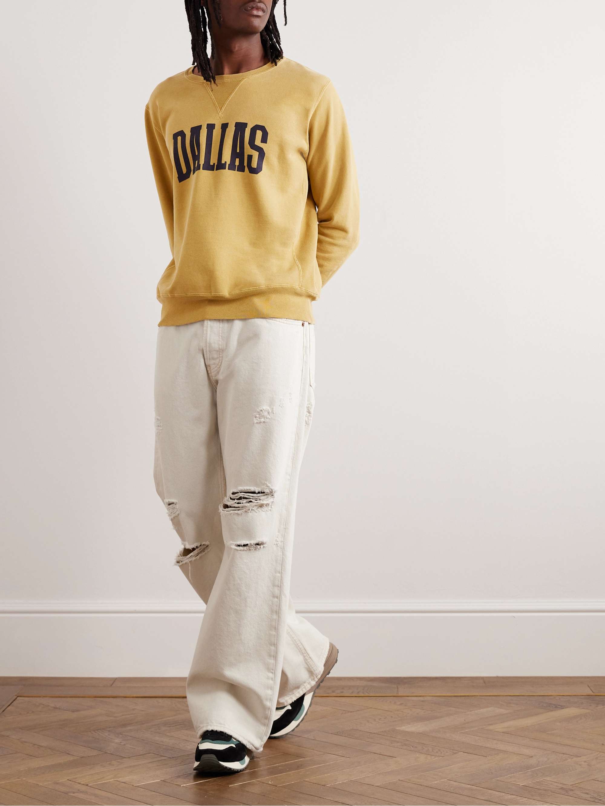 REMI RELIEF Distressed Printed Cotton-Jersey Sweatshirt