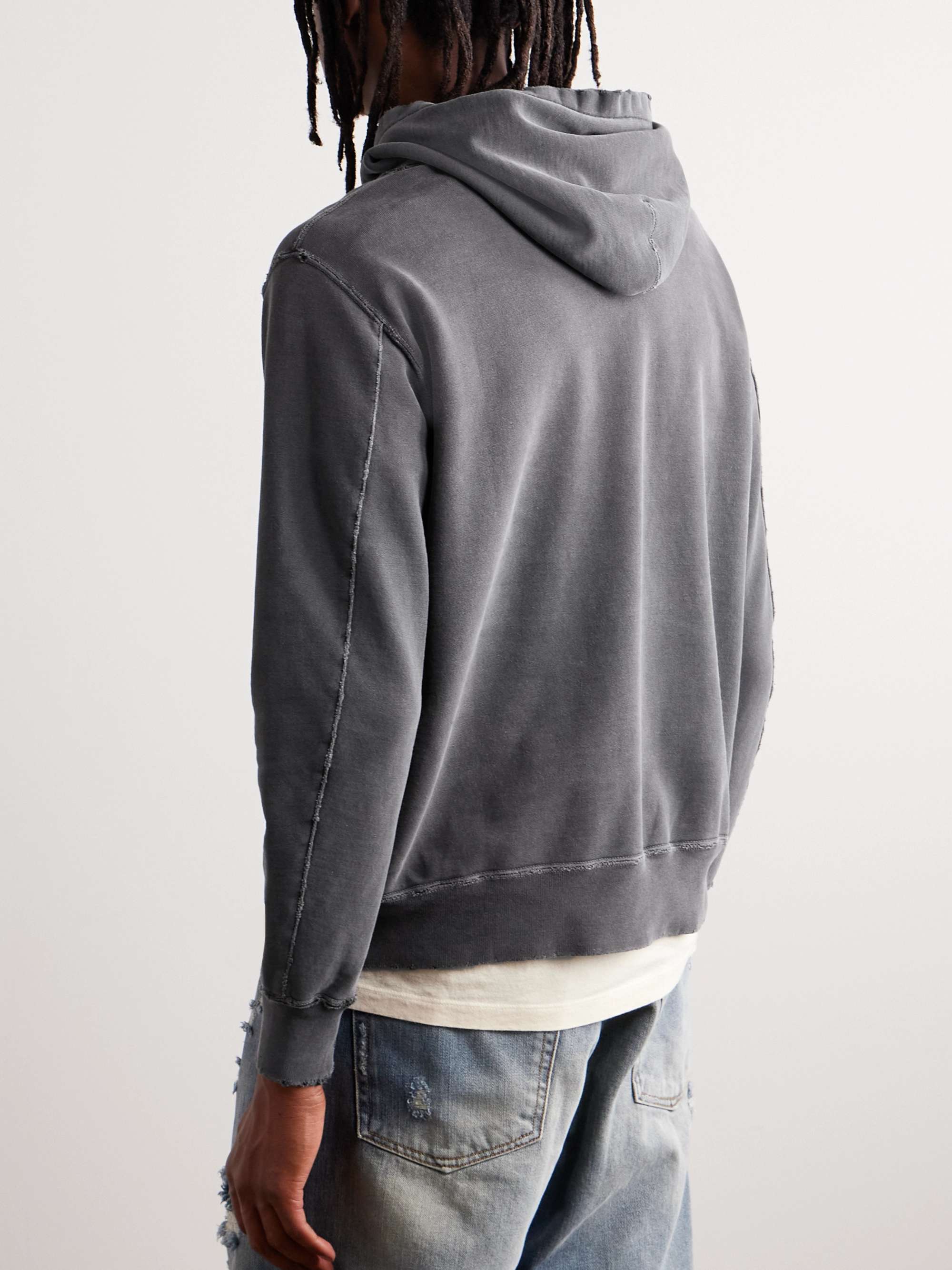 REMI RELIEF Distressed Cotton-Jersey Hoodie