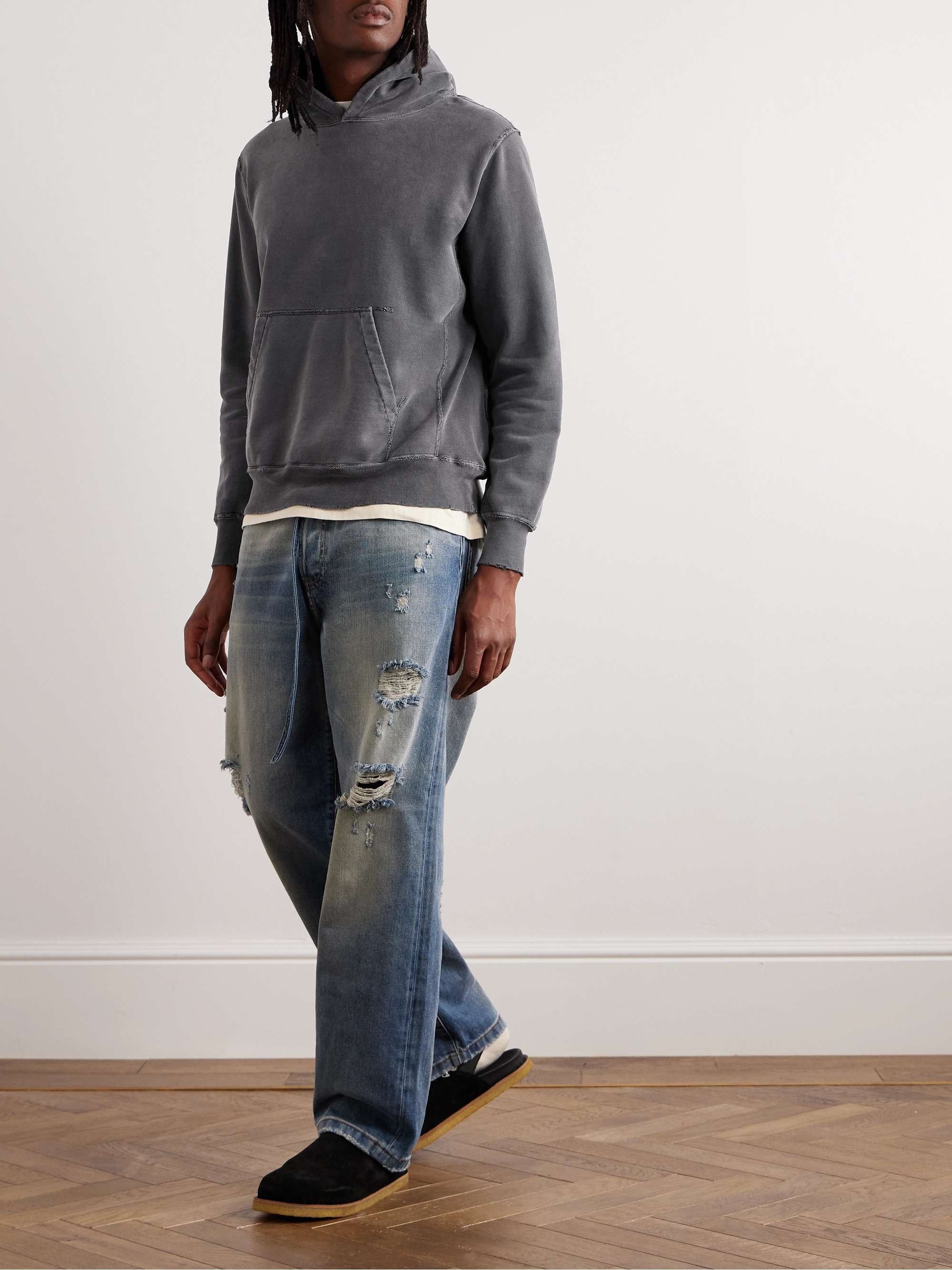 REMI RELIEF Distressed Cotton-Jersey Hoodie
