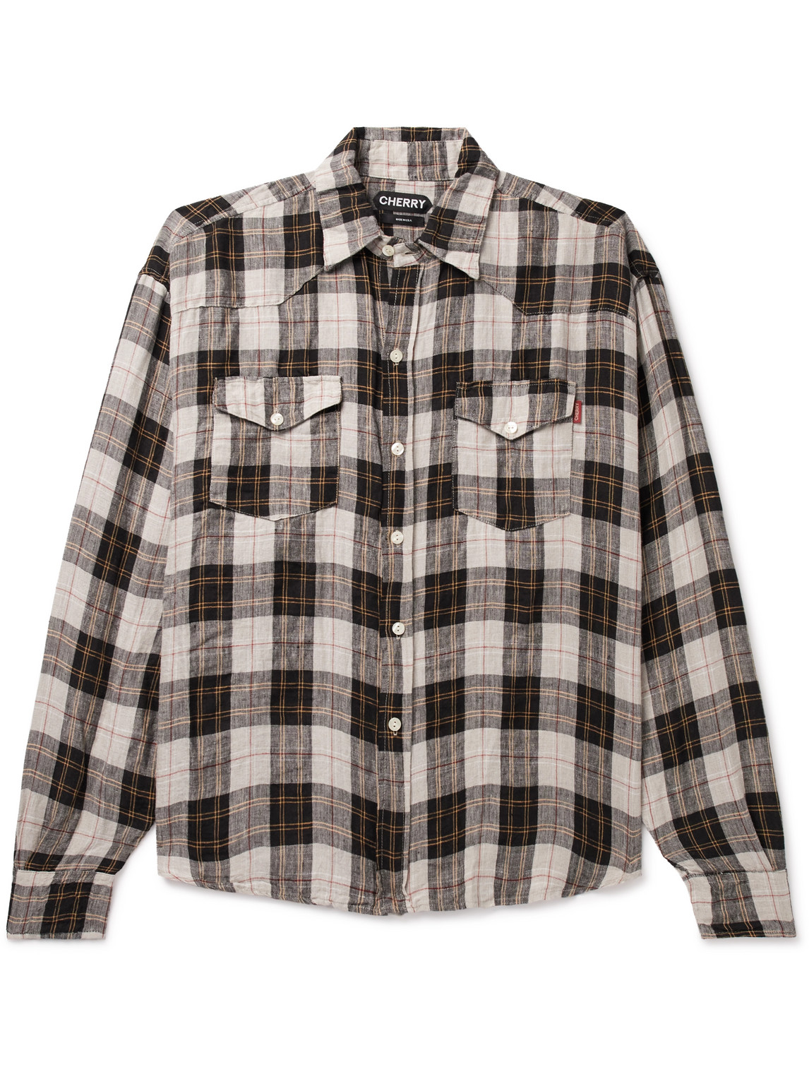 CHERRY LA BIG WESTERN CHECKED STONE-WASHED LINEN SHIRT