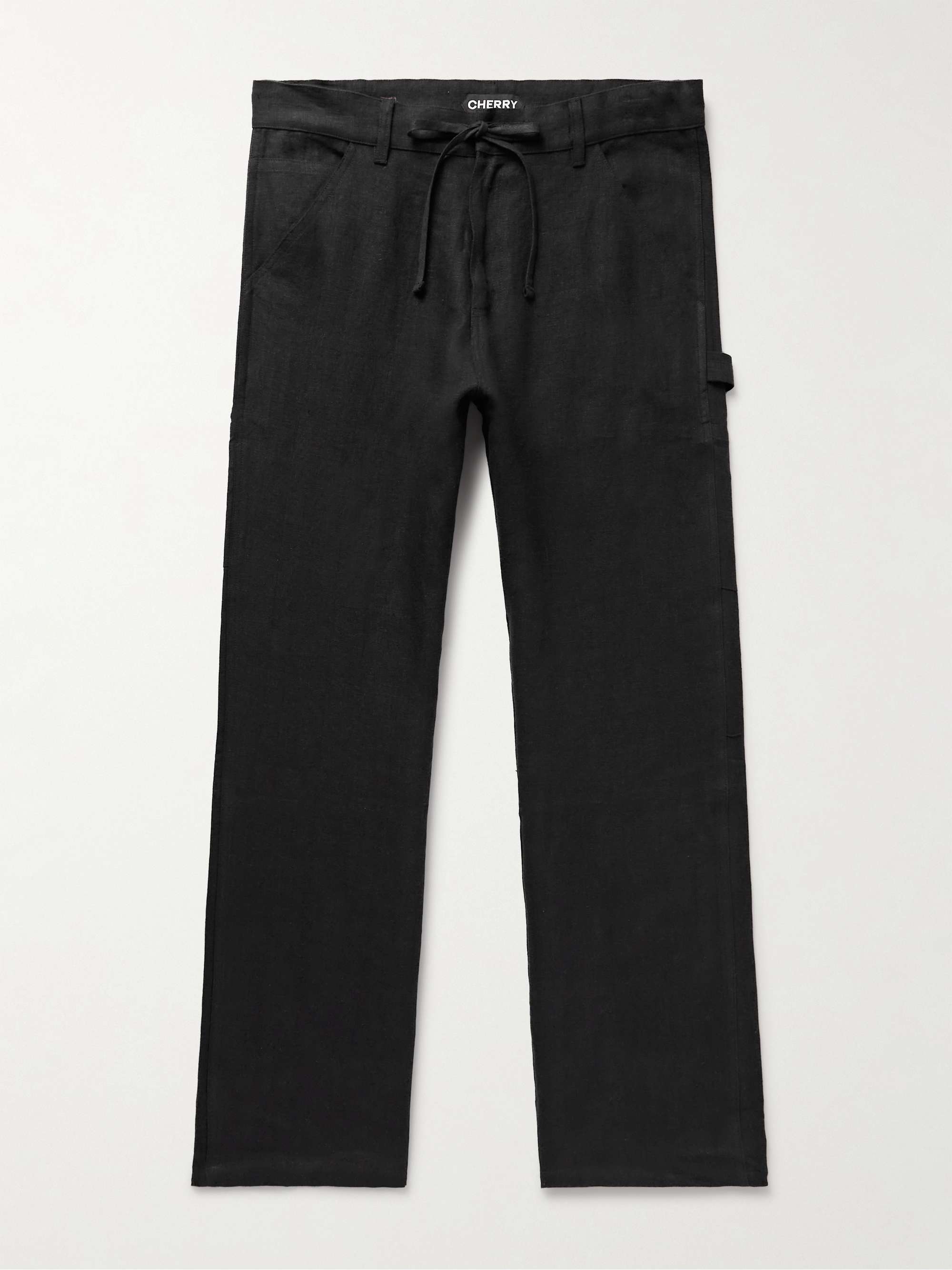 Mens black linen trousers sale