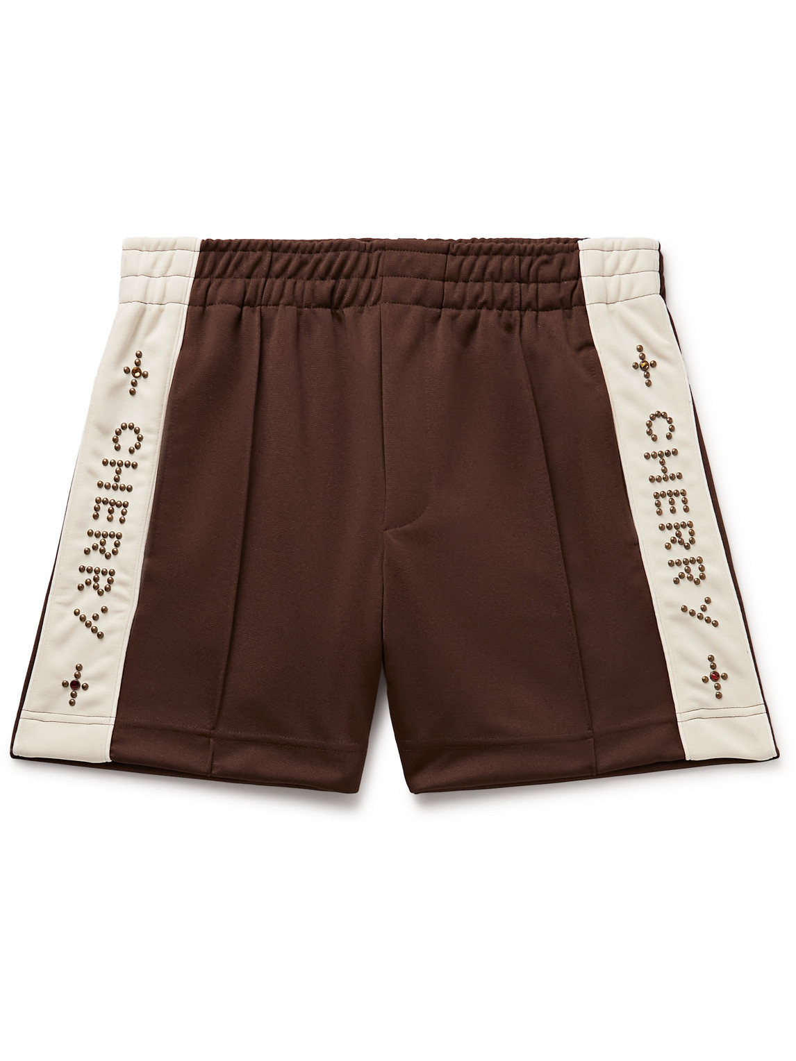 Straight-Leg Embellished Striped Tech-Jersey Shorts