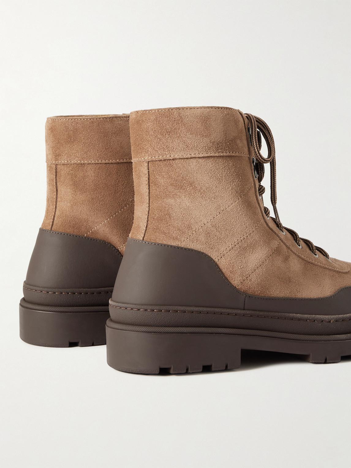 Shop Brunello Cucinelli Rubber-trimmed Suede Boots In Brown