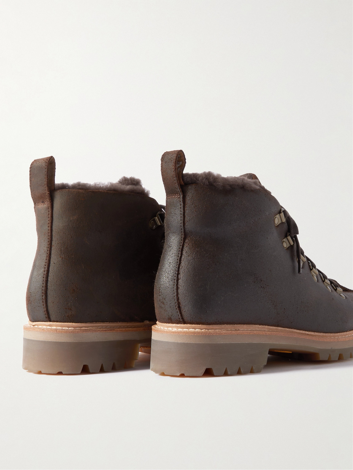 Shop Grenson Bobby Shearling-lined Waxed-leather Boots In Brown