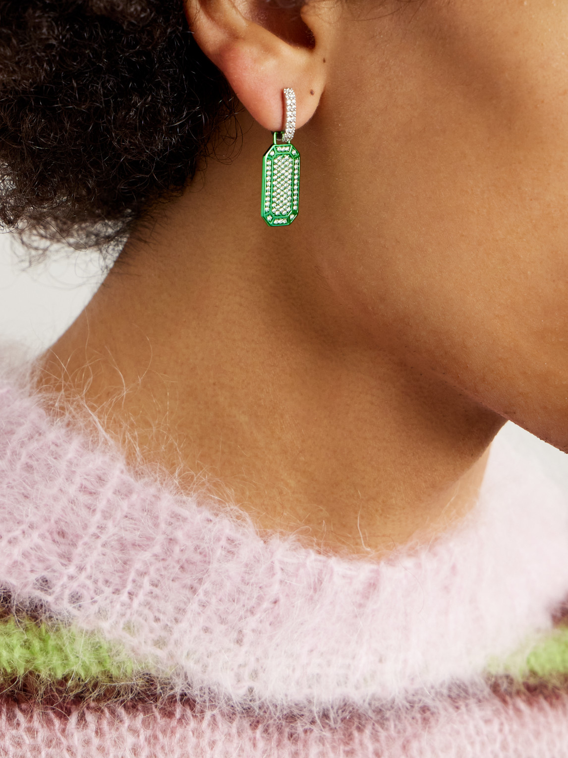 Shop Eéra White Gold, Diamond And Enamel Single Earring In Green