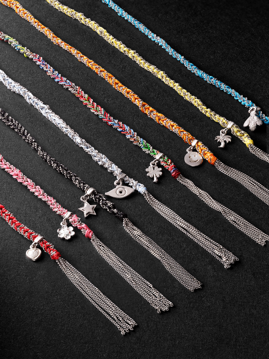 Shop Carolina Bucci 20th Anniversary Lucky Set Of Eight Silver And Silk Bracelets In Yellow