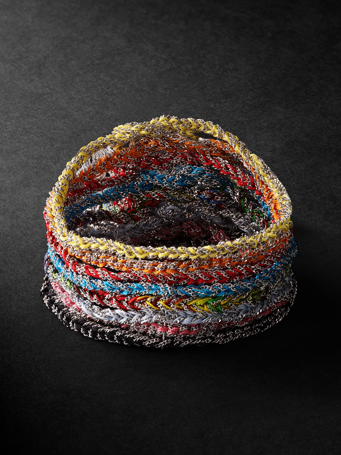 Carolina Bucci 20th Anniversary Lucky Set Of Eight Silver And Silk Bracelets In Yellow