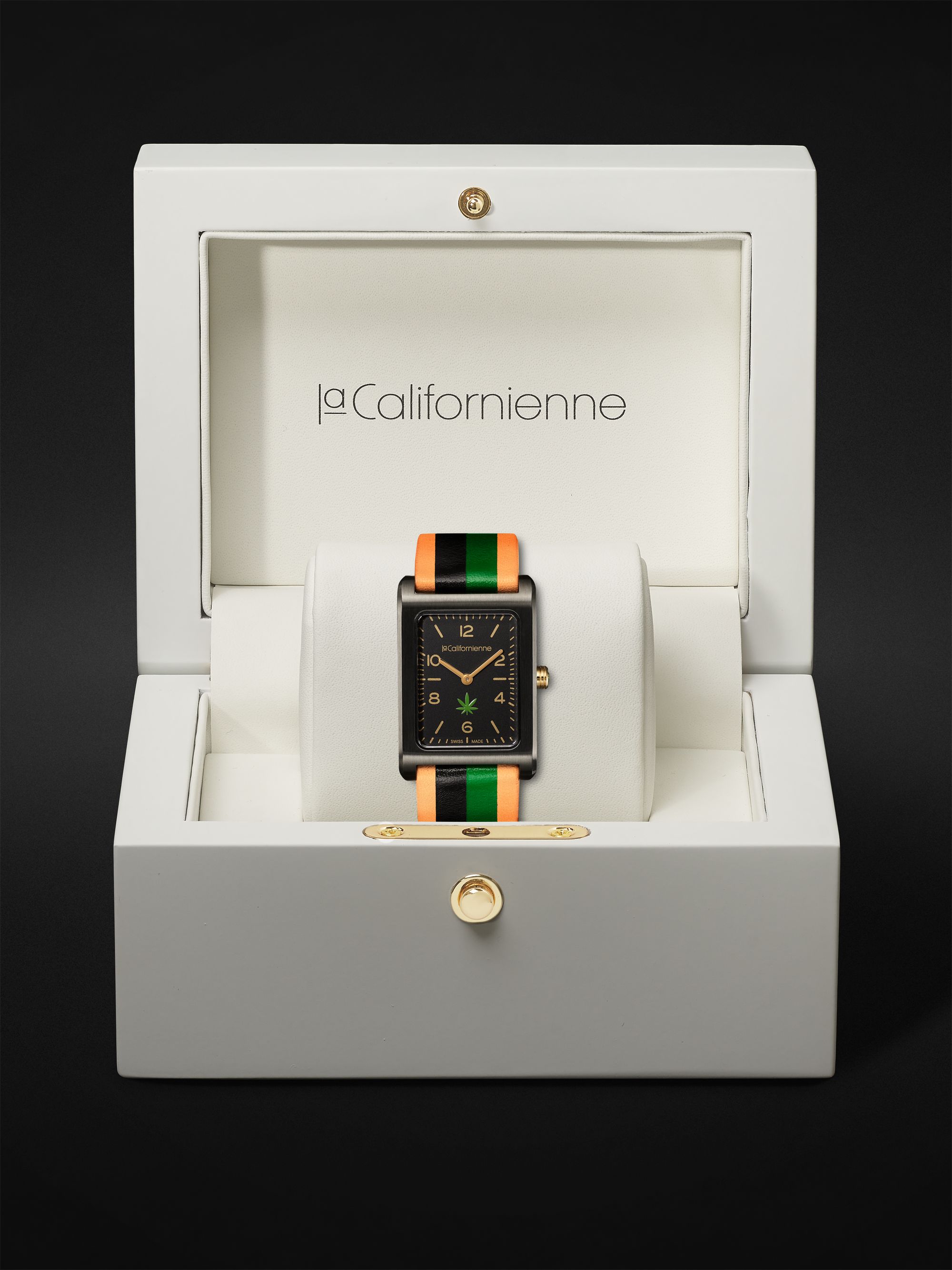 LA CALIFORNIENNE Daybreak Automatic 36mm Gold-Plated and Striped Leather Watch