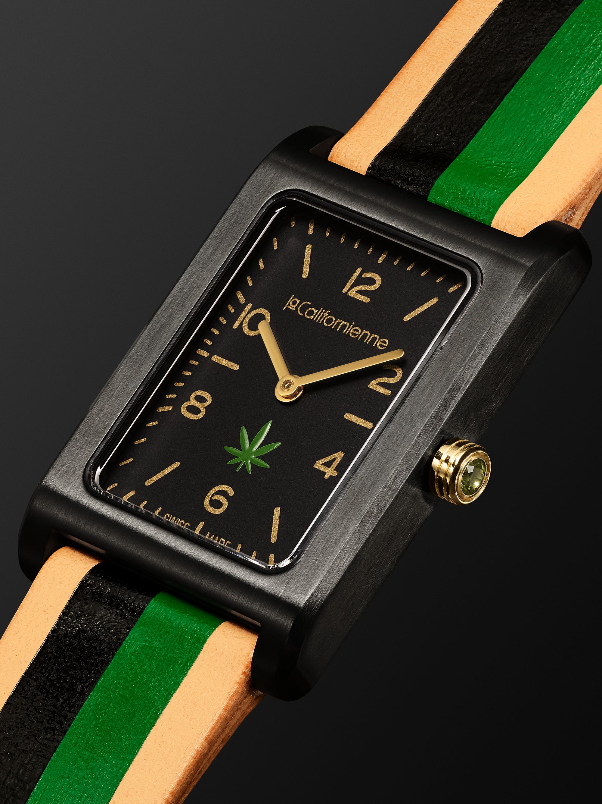 LA CALIFORNIENNE Daybreak Automatic 36mm Gold-Plated and Striped Leather Watch