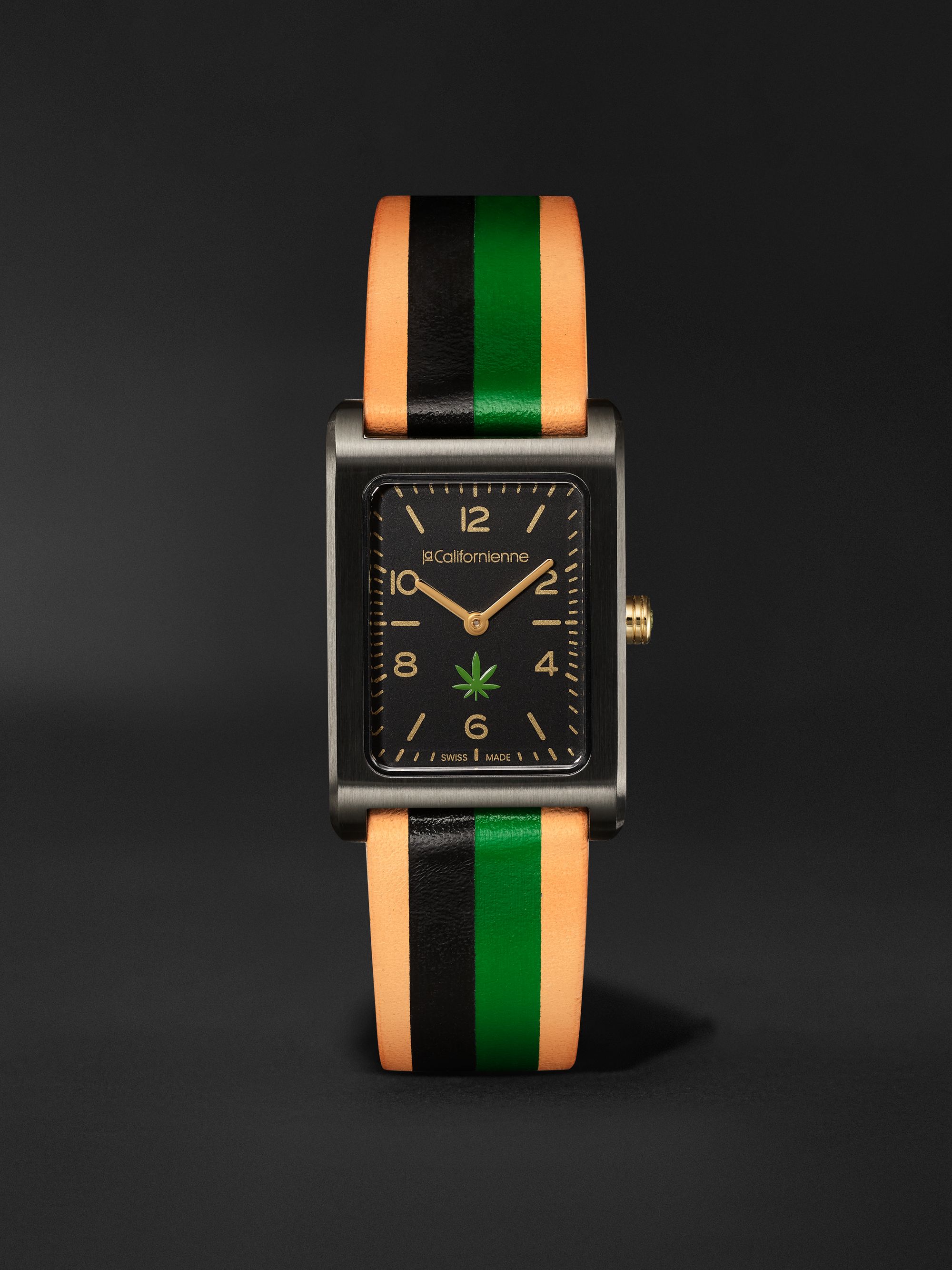 LA CALIFORNIENNE Daybreak Automatic 36mm Gold-Plated and Striped Leather Watch