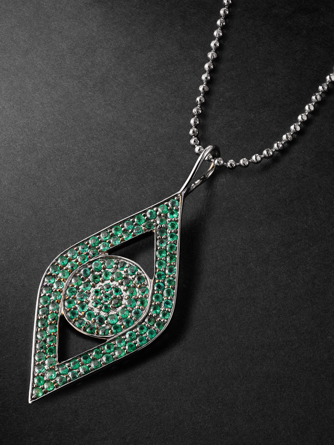  Sydney Evan - Large Evil Eye White Gold Diamond Pendant Necklace - Men - Green 