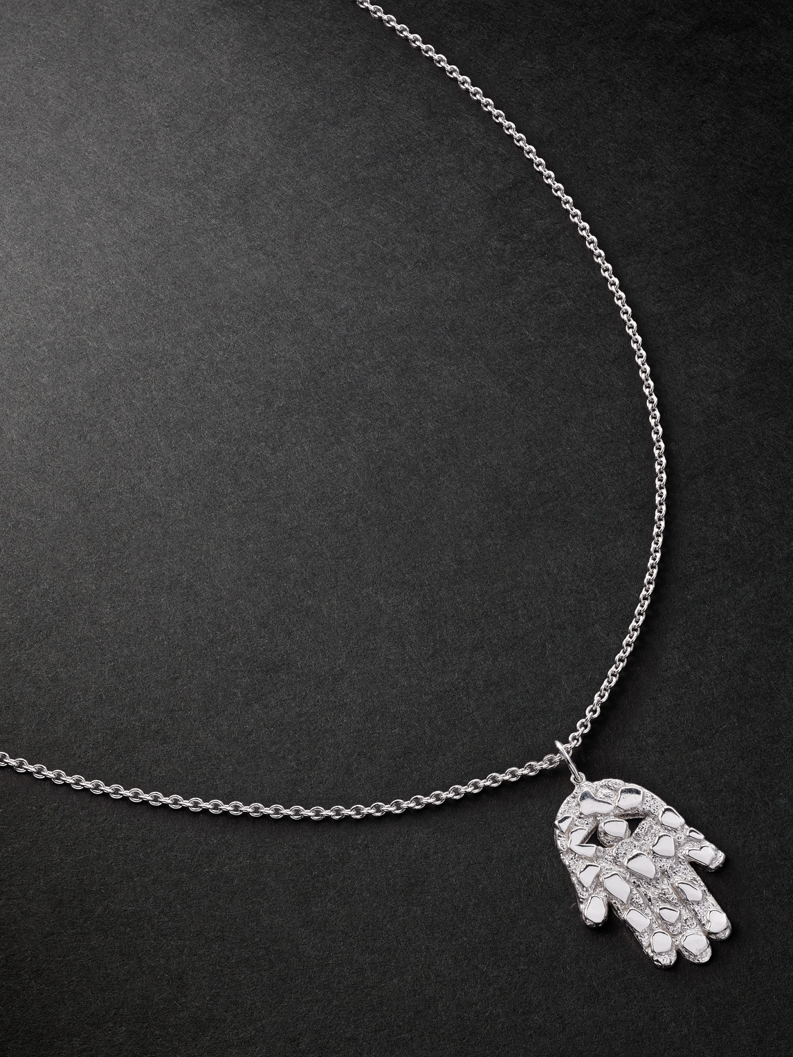 Sydney Evan – Large Nugget Hamsa 14-Karat White Gold Necklace