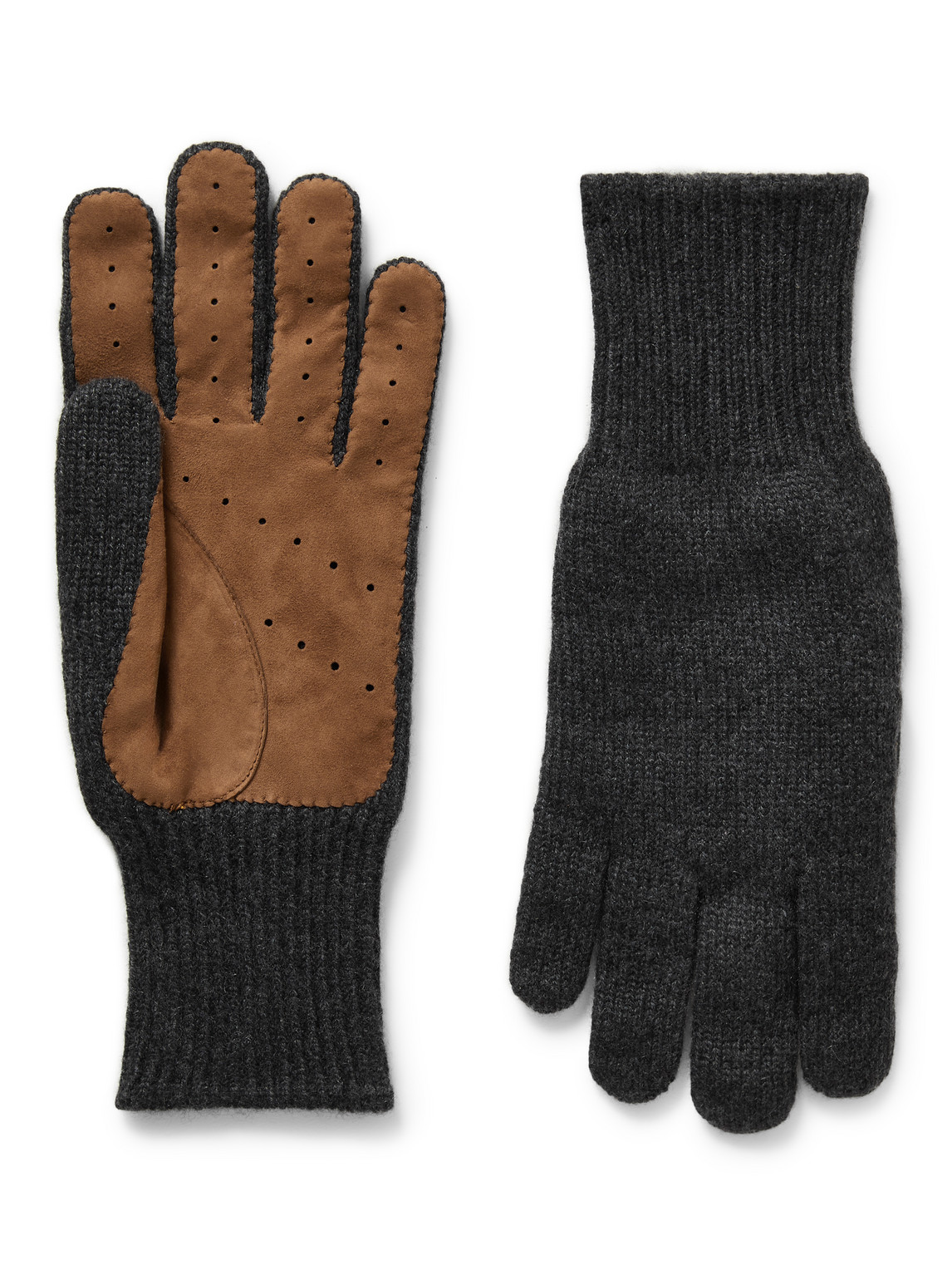 Brunello Cucinelli Suede-trimmed Cashmere Gloves In Brown