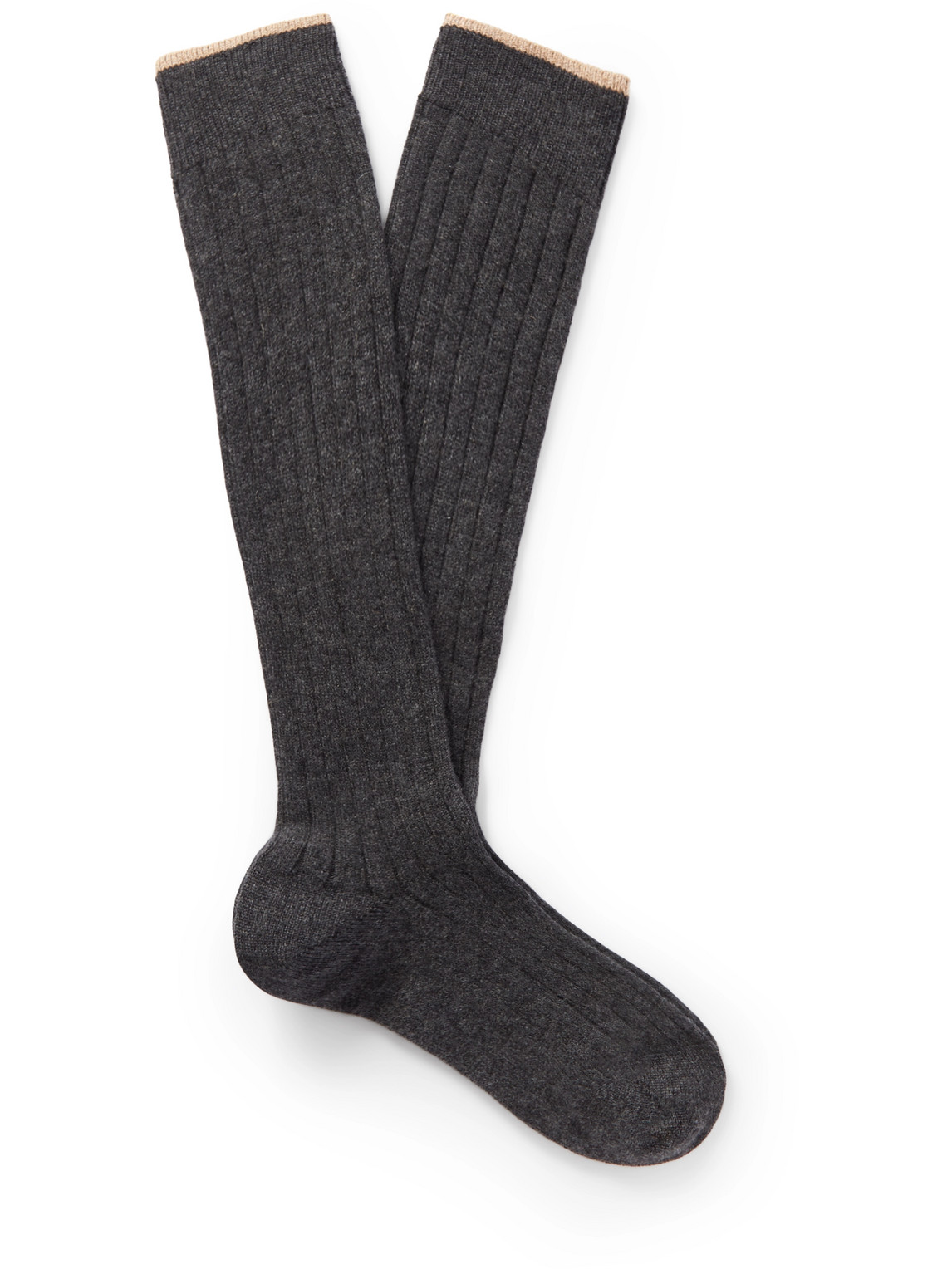Brunello Cucinelli Ribbed Cashmere Socks In Grey