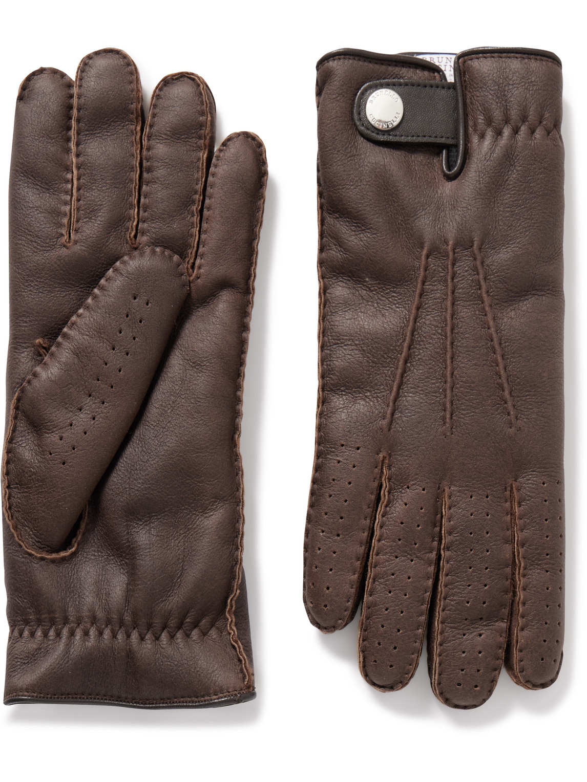 Brunello Cucinelli Fleece-lined Leather Gloves In Brown