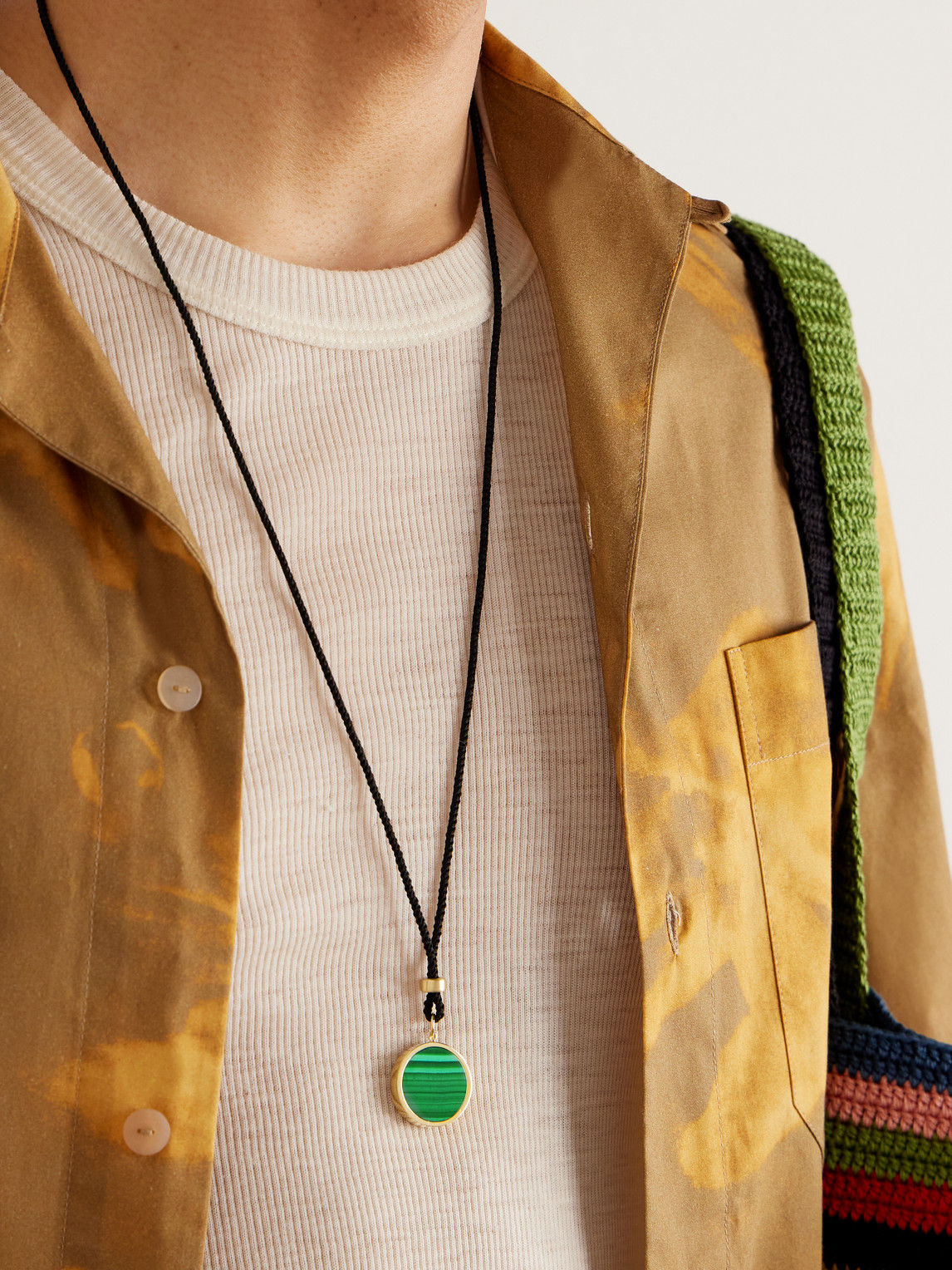 Shop Jacquie Aiche Gold, Malachite And Cord Pendant Necklace In Green