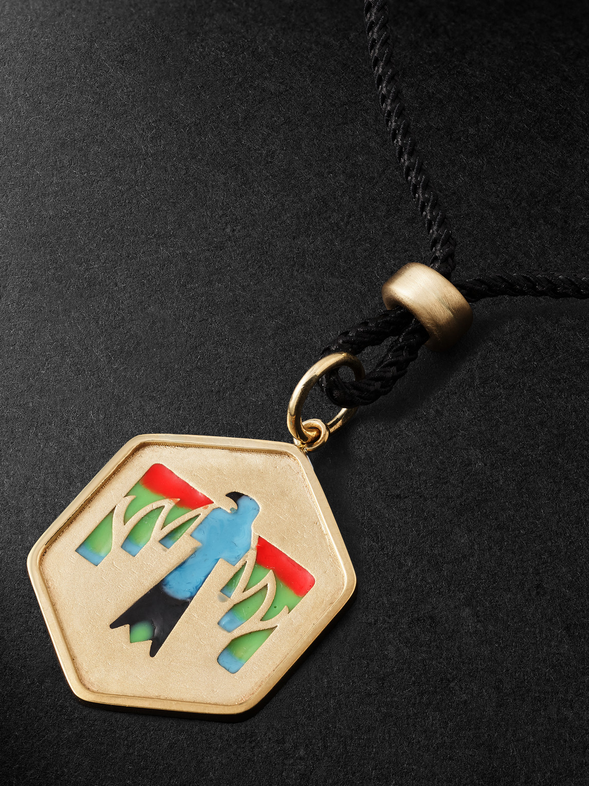 Shop Jacquie Aiche Thunderbird Gold, Enamel And Cord Pendant Necklace In Black