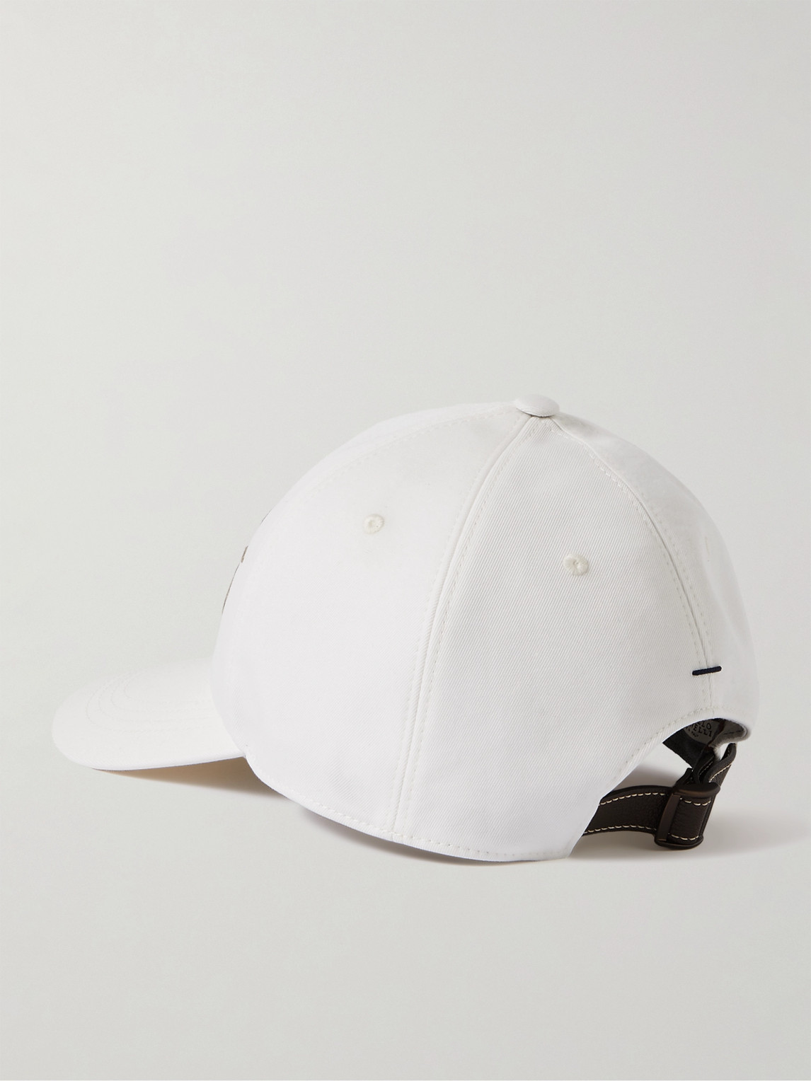 Shop Brunello Cucinelli Logo-embroidered Leather-trimmed Cotton-twill Baseball Cap In White