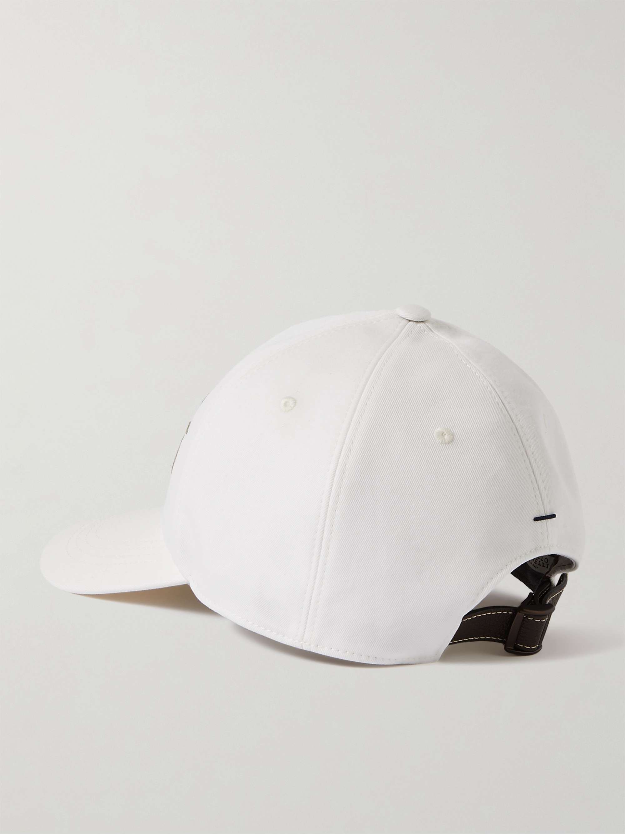 BRUNELLO CUCINELLI Logo-Embroidered Leather-Trimmed Cotton-Twill Baseball Cap
