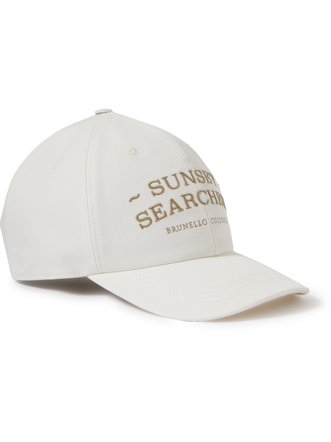 Brunello Cucinelli Logo-embroidered Leather-trimmed Cotton-twill Baseball Cap In White