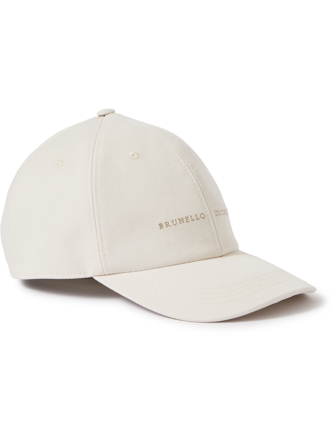 Brunello Cucinelli Logo-embroidered Leather-trimmed Cotton-twill Baseball Cap In White