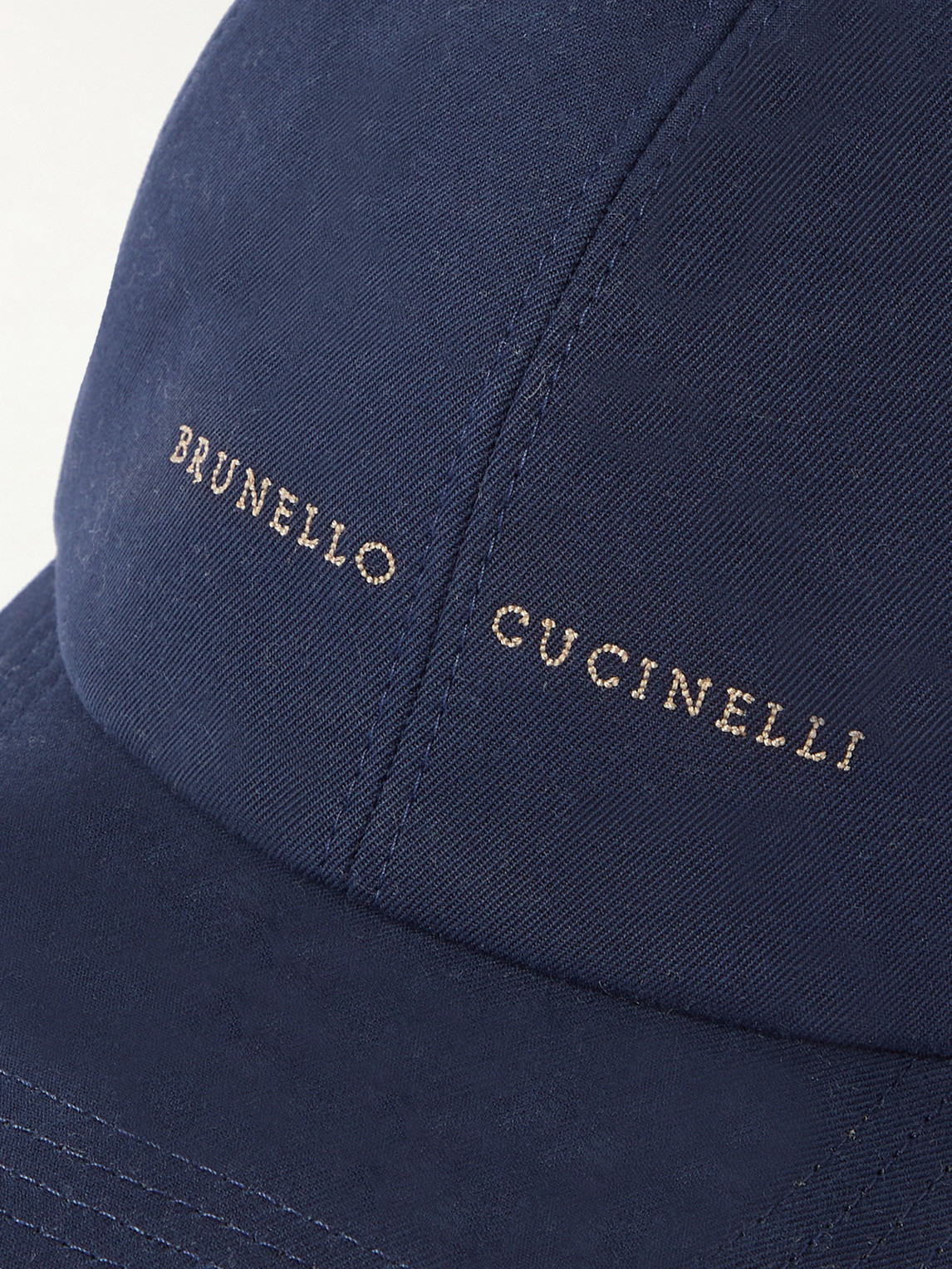 Shop Brunello Cucinelli Logo-embroidered Leather-trimmed Cotton-twill Baseball Cap In Blue