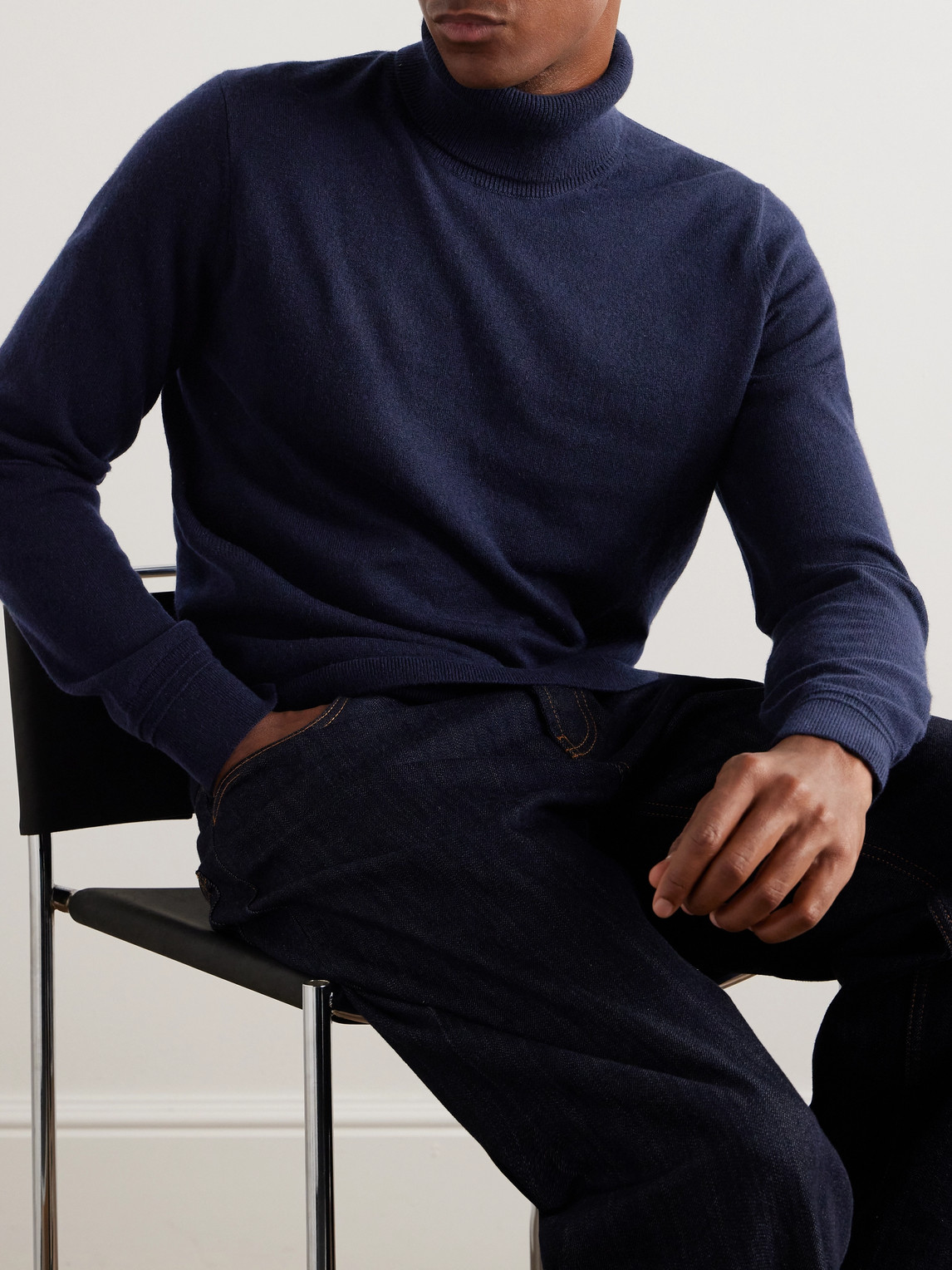 Shop Mr P Cashmere Rollneck Sweater In Blue