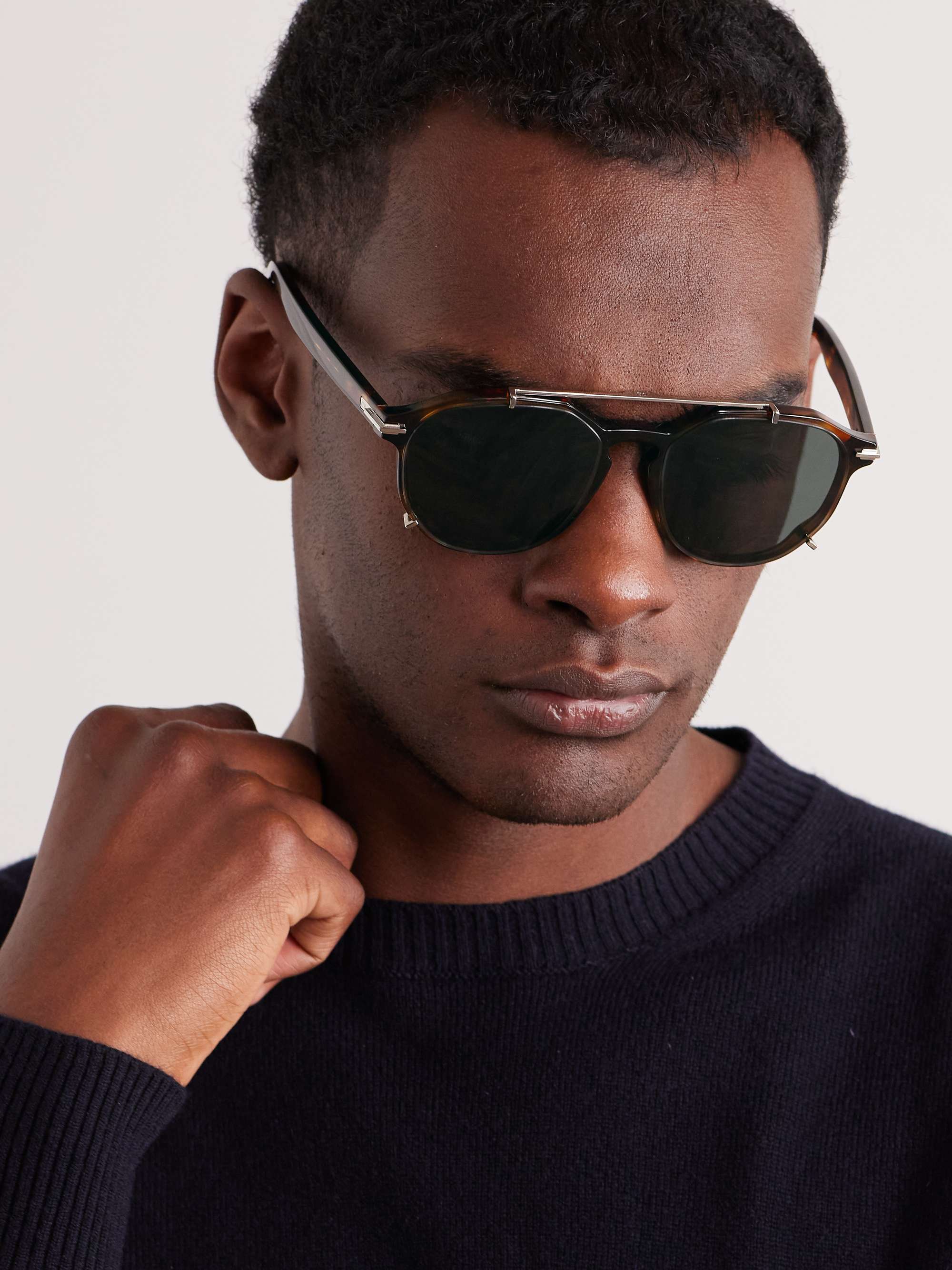 DIOR EYEWEAR DiorBlackSuit RI Round-Frame Acetate and Silver-Tone Sunglasses