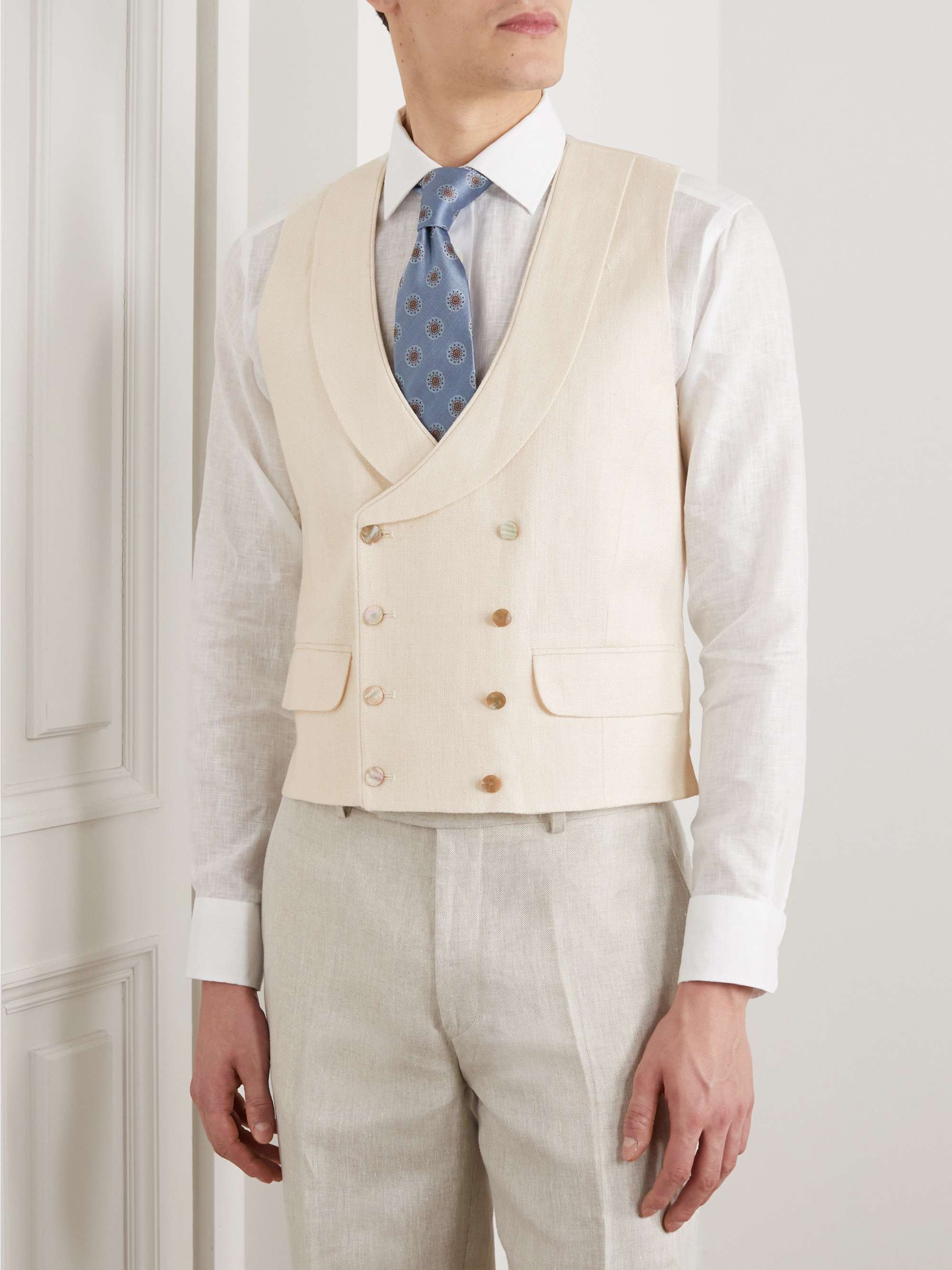 FAVOURBROOK Radwick Double-Breasted Herringbone Linen and Silk-Blend Waistcoat