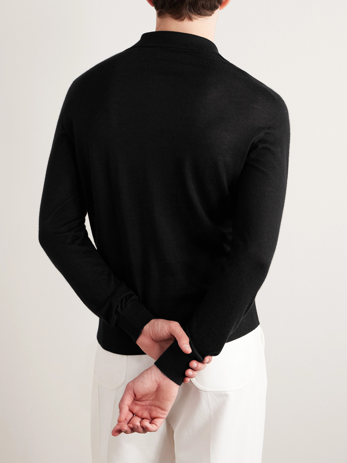 Shop Saman Amel Slim-fit Cashmere And Silk-blend Polo Shirt In Black