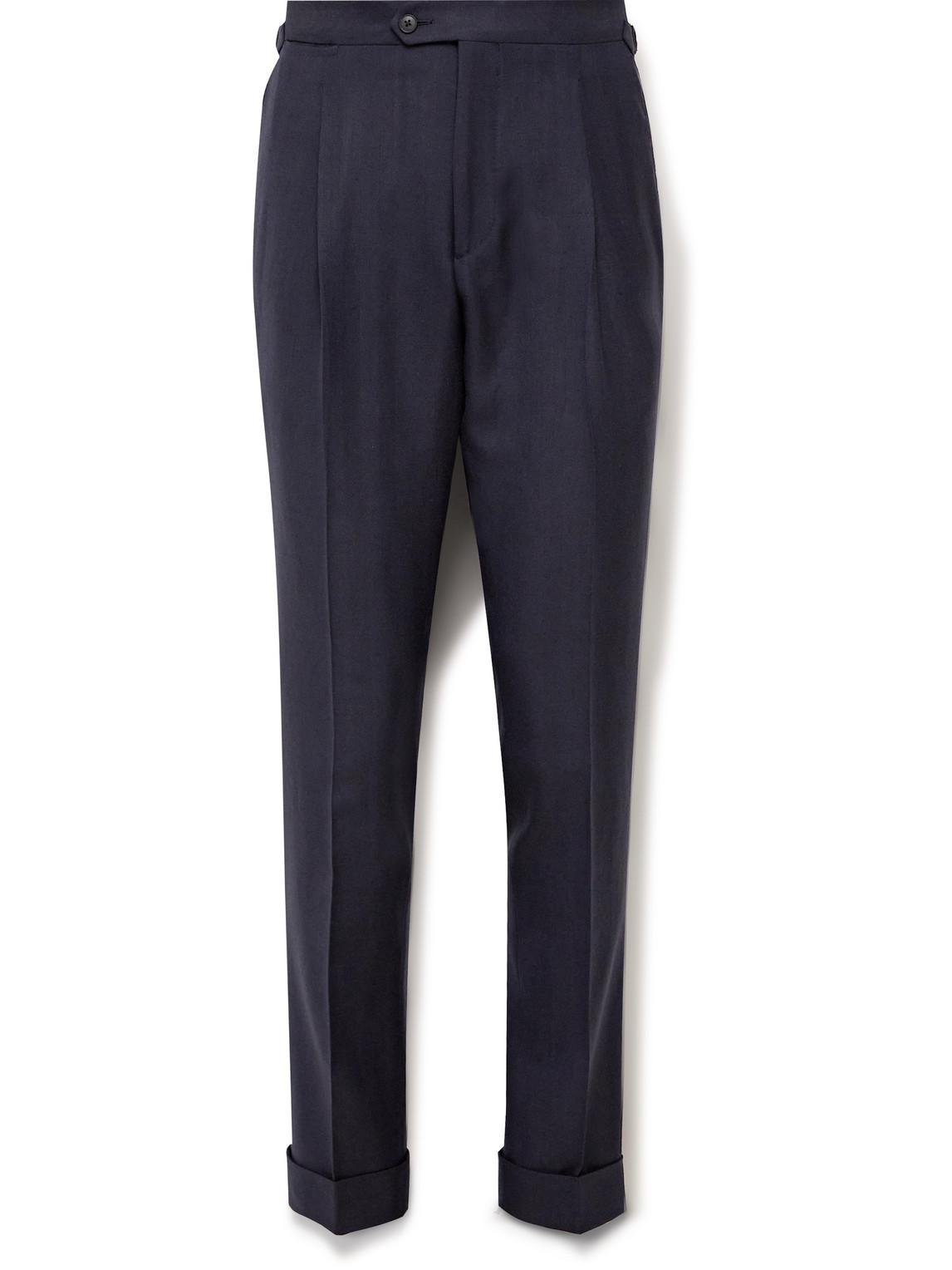 Saman Amel Slim-fit Pleated Herringbone Wool, Linen And Silk-blend Twill Suit Trousers In Blue