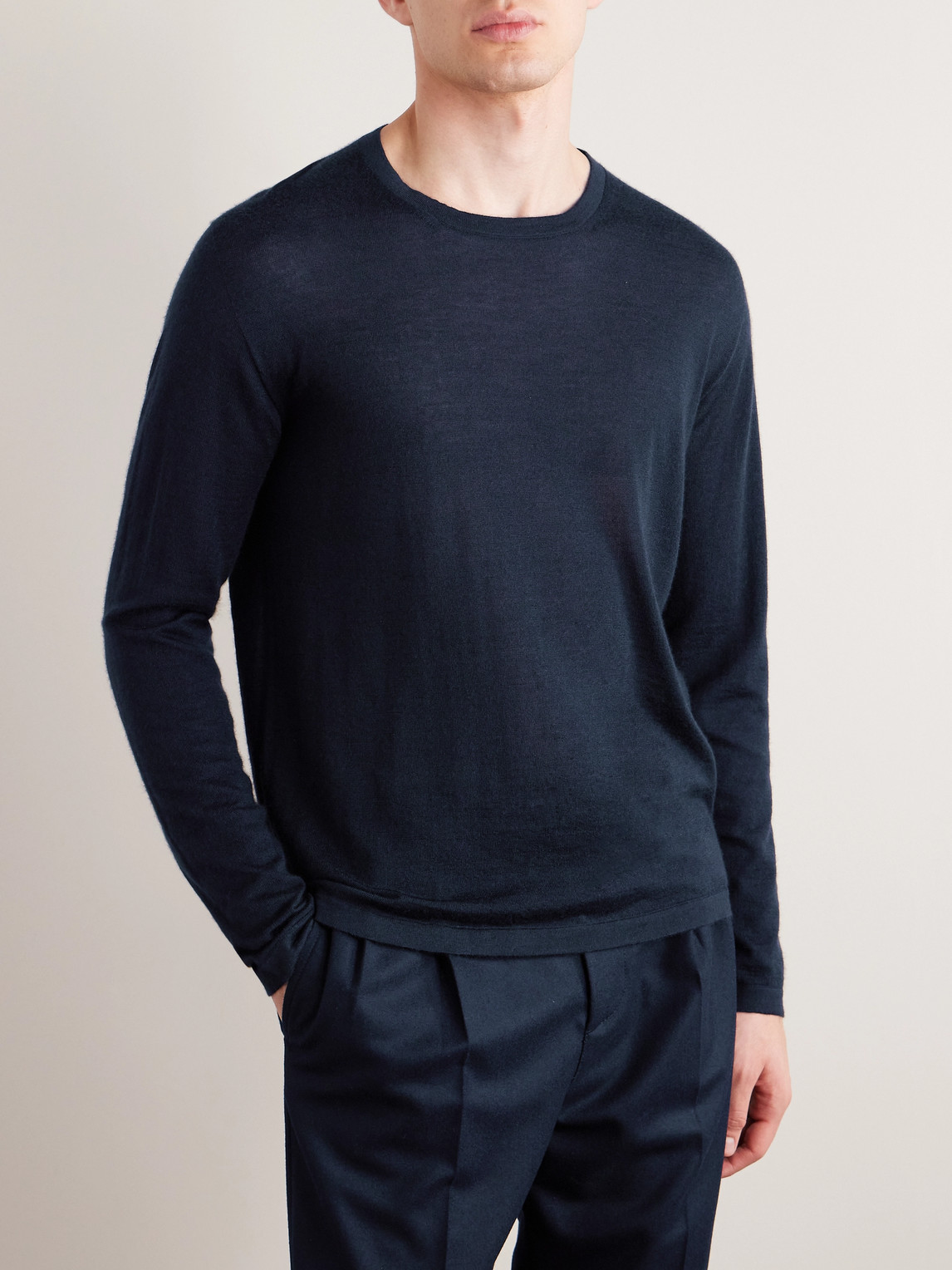 Shop Saman Amel Cashmere And Silk-blend Sweater In Blue